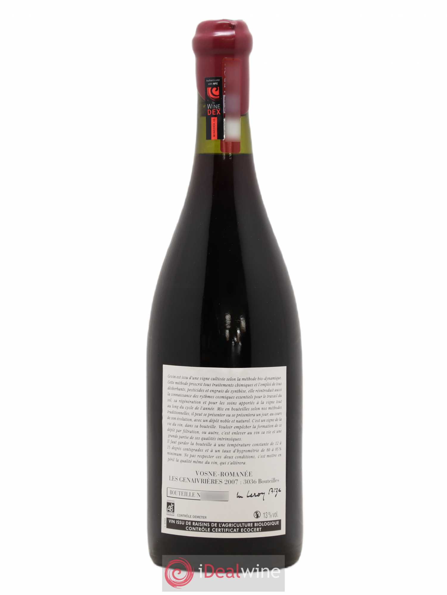 Vosne-Romanée Les Genaivrières Leroy (Domaine) 2007 - Lot de 1 bouteille - 1