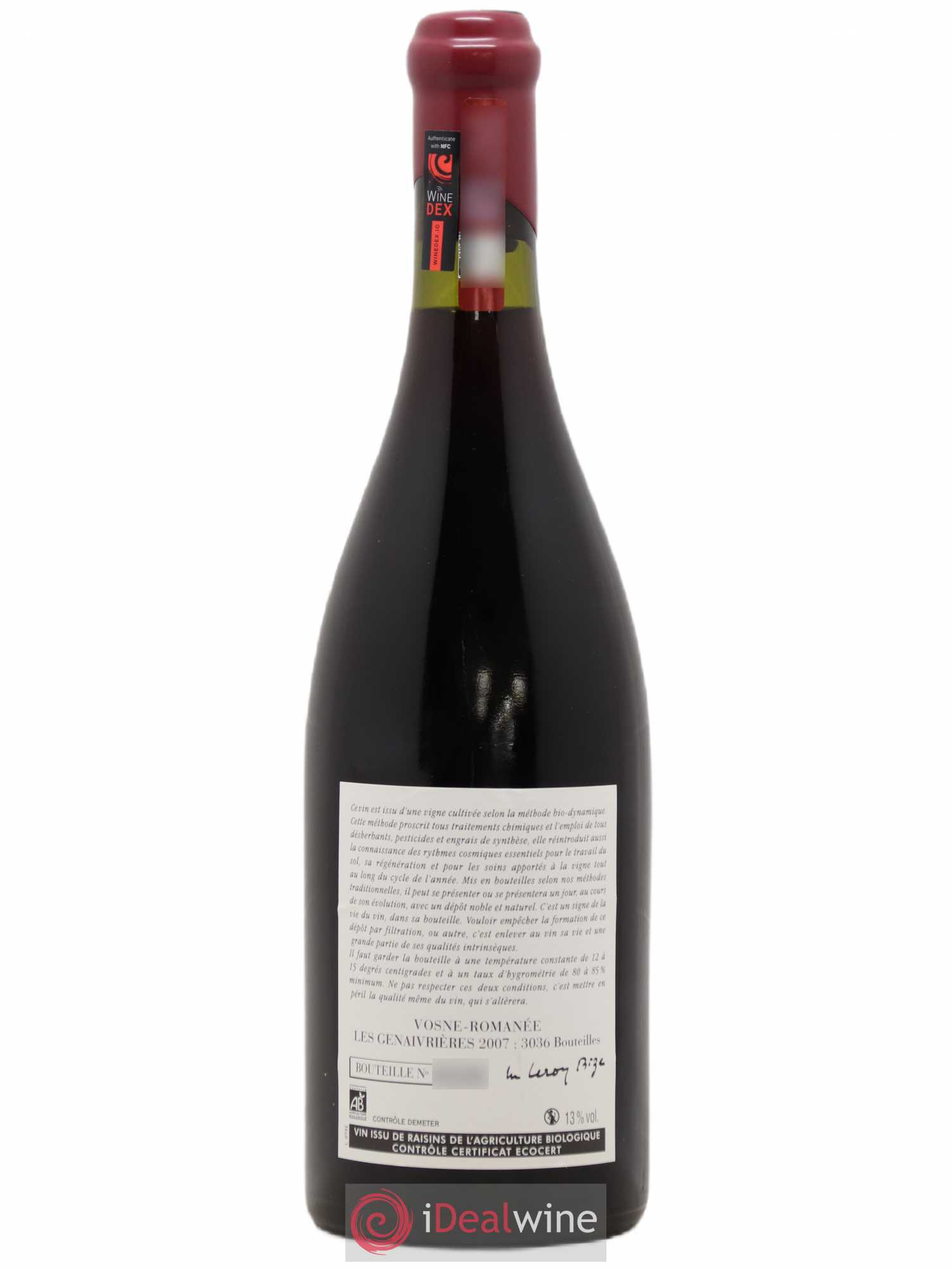 Vosne-Romanée Les Genaivrières Leroy (Domaine) 2007 - Lot de 1 bouteille - 1
