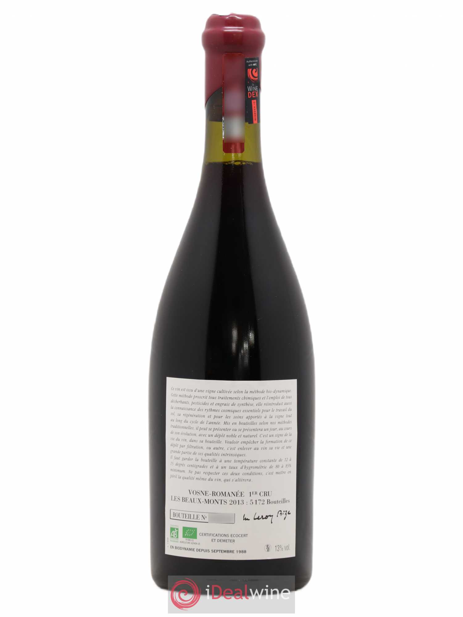 Vosne-Romanée 1er Cru Les Beaux-Monts Leroy (Domaine) 2013 - Lot de 1 bouteille - 1