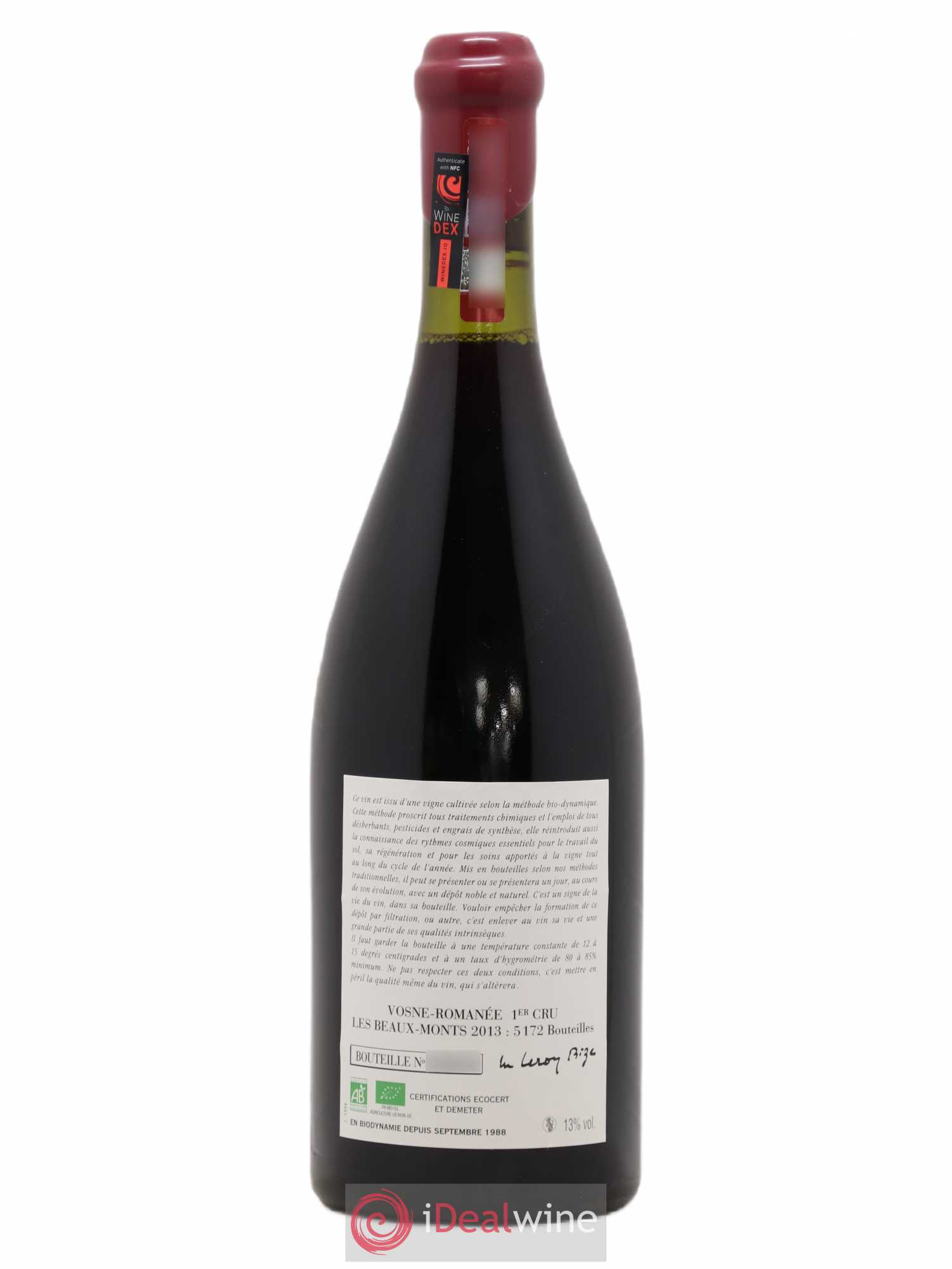 Vosne-Romanée 1er Cru Les Beaux-Monts Leroy (Domaine) 2013 - Lot de 1 bouteille - 1