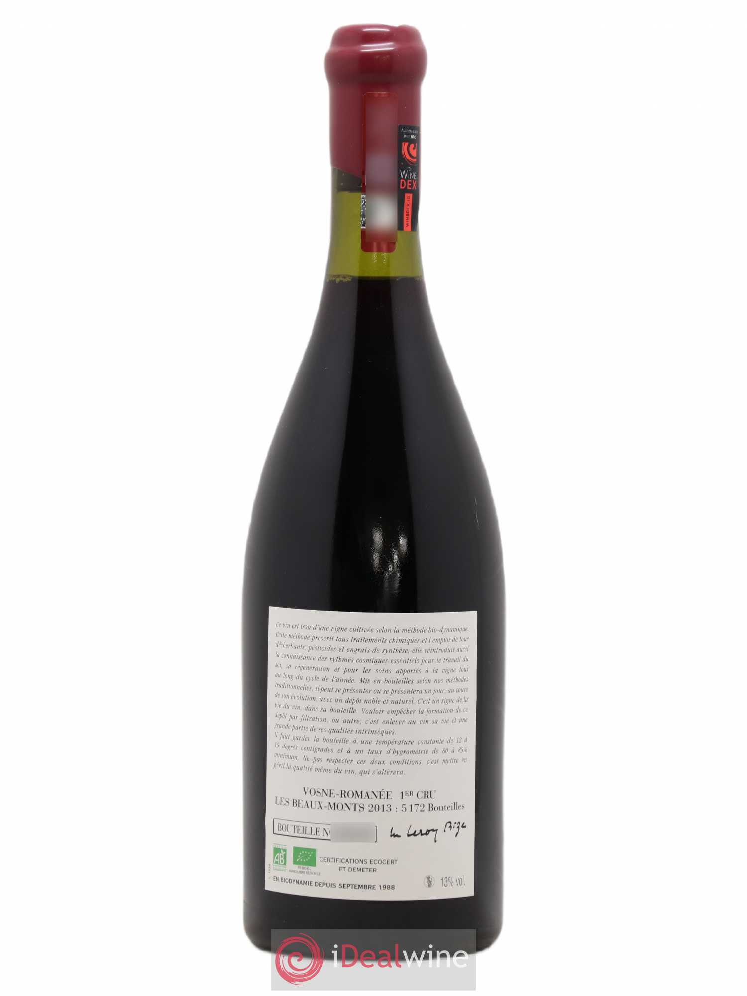 Vosne-Romanée 1er Cru Les Beaux-Monts Leroy (Domaine) 2013 - Lot de 1 bouteille - 1