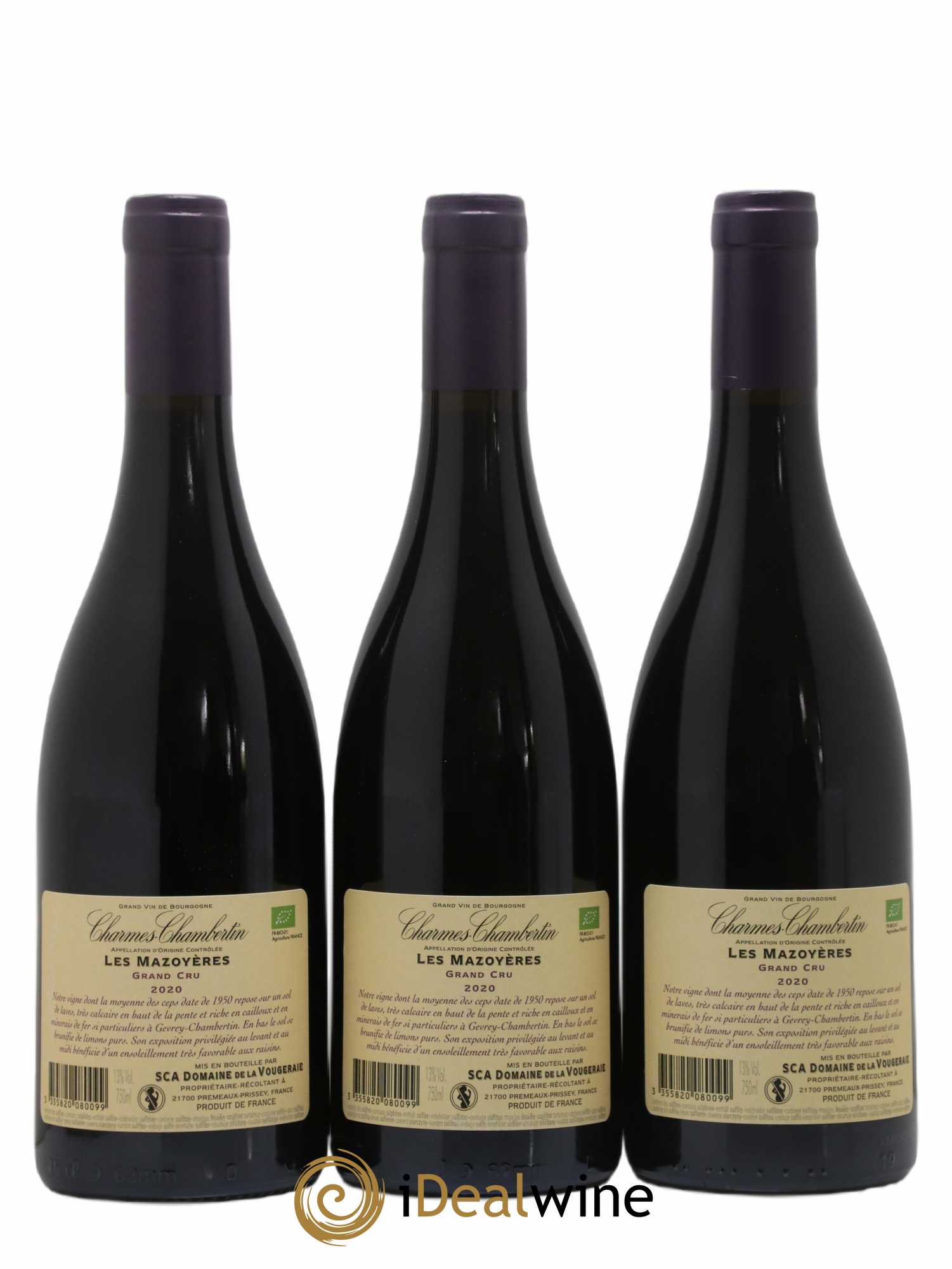 Charmes-Chambertin Grand Cru Les Mazoyères La Vougeraie 2020 - Lot de 3 bouteilles - 1