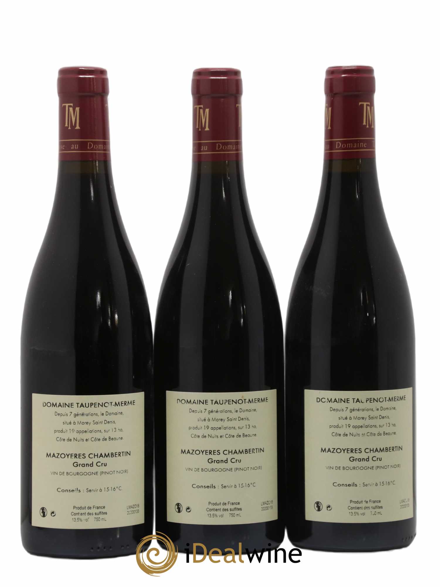 Mazoyères-Chambertin Grand Cru Domaine Taupenot-Merne 2018 - Lot de 3 bouteilles - 1