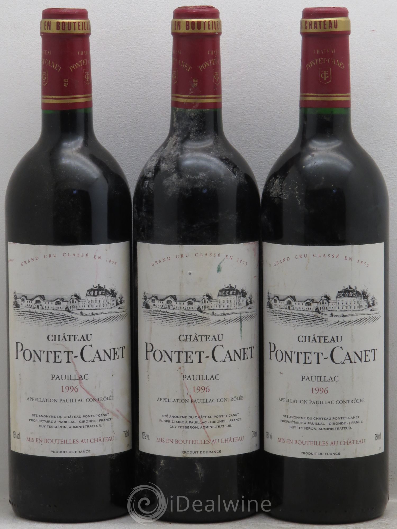 Château Pontet Canet 5ème Grand Cru Classé 1996 - Lot de 3 bouteilles - 0