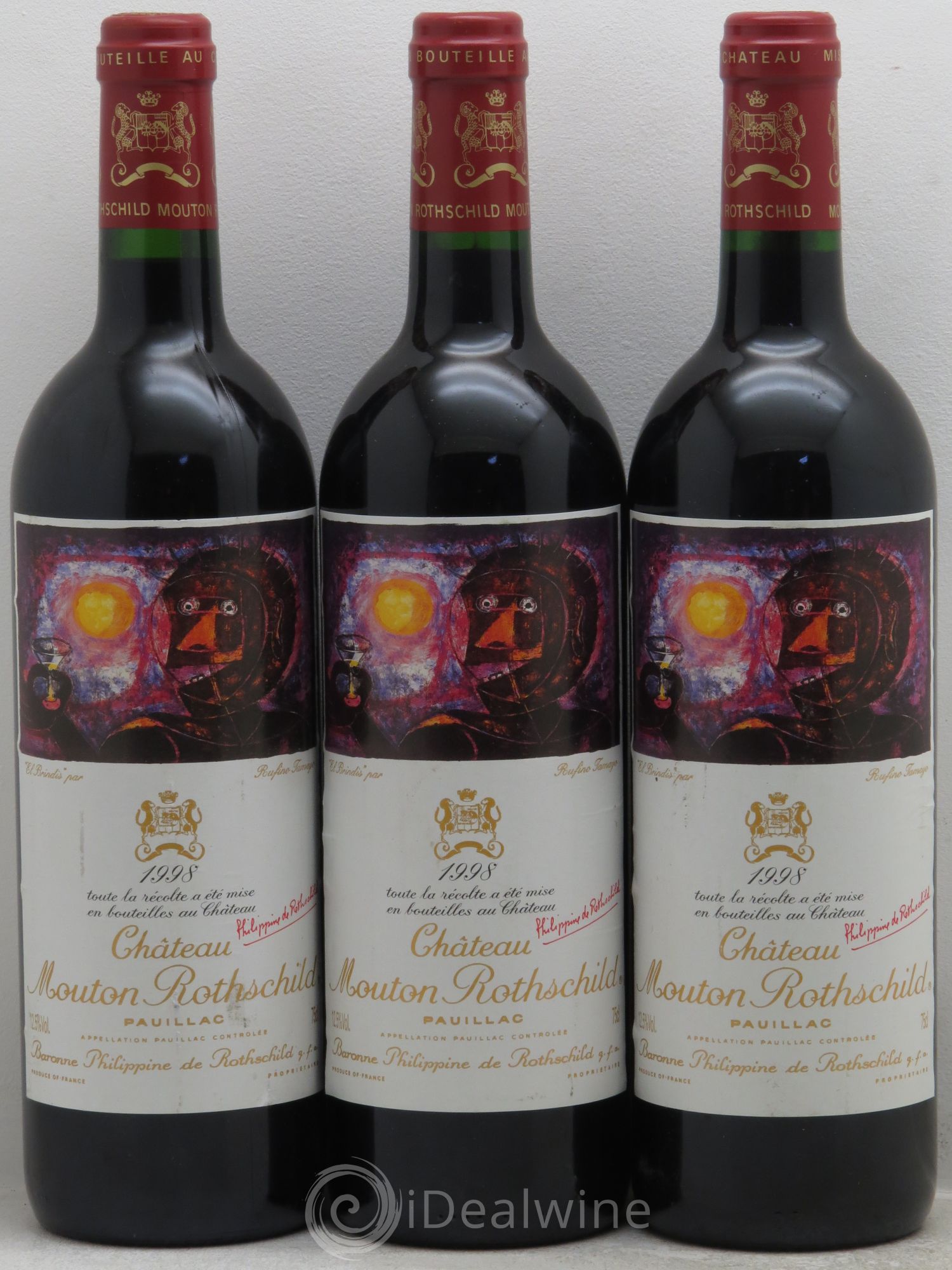 Château Mouton Rothschild 1er Grand Cru Classé 1998 - Lot de 3 bouteilles - 0
