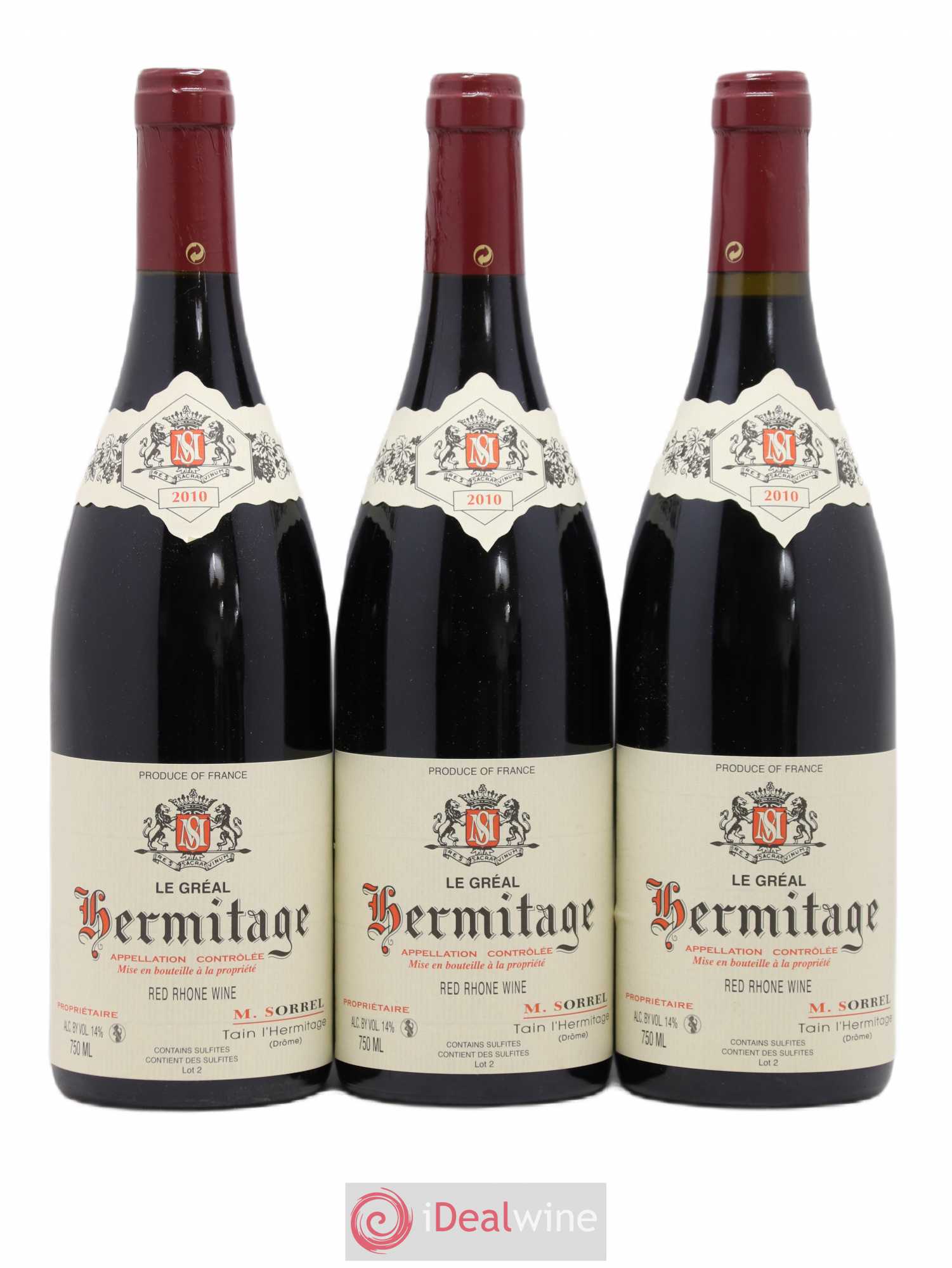 Hermitage Le Gréal Marc Sorrel 2010 - Lot de 3 bouteilles - 0