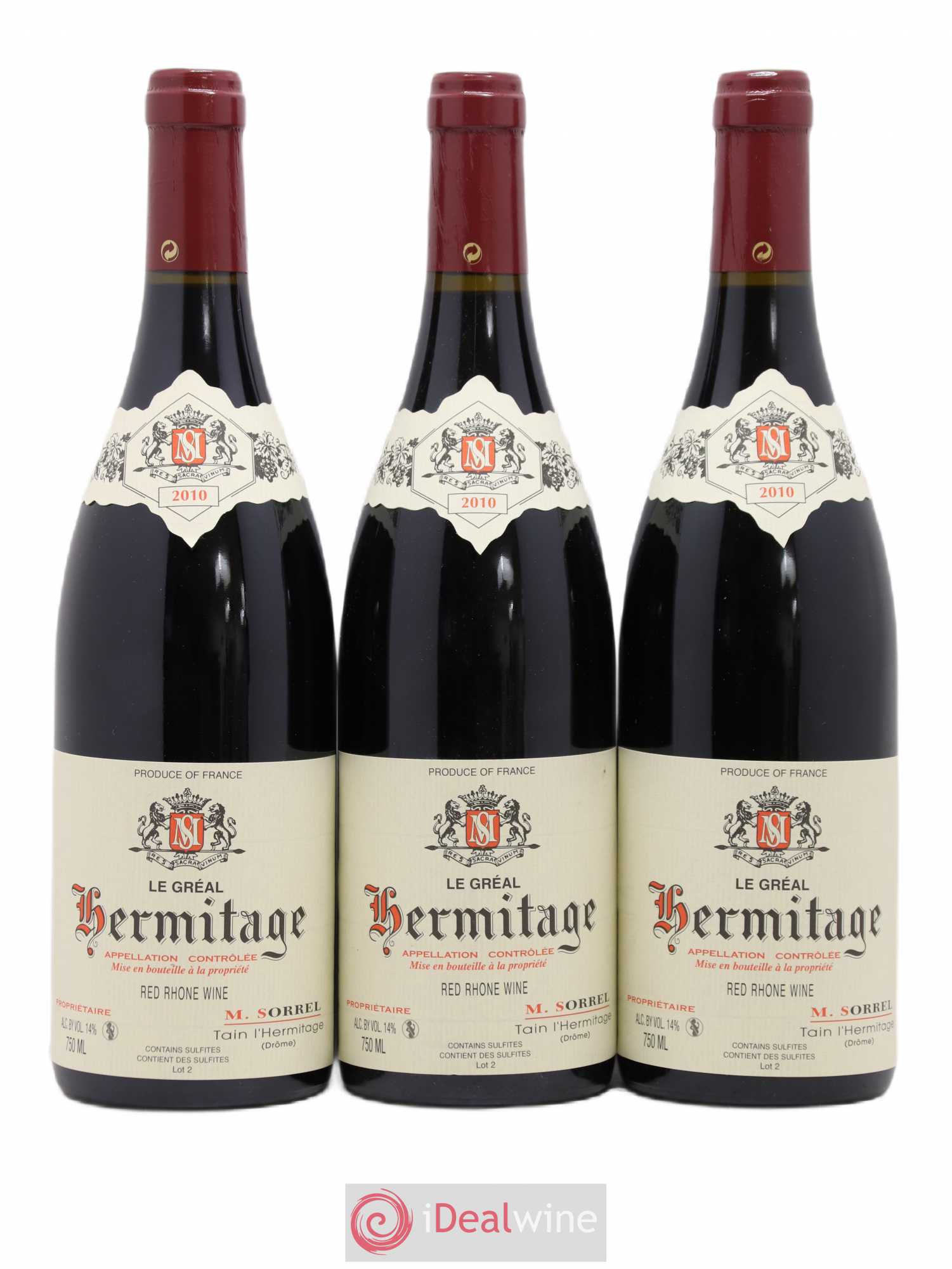 Hermitage Le Gréal Marc Sorrel 2010 - Lot de 3 bouteilles - 0