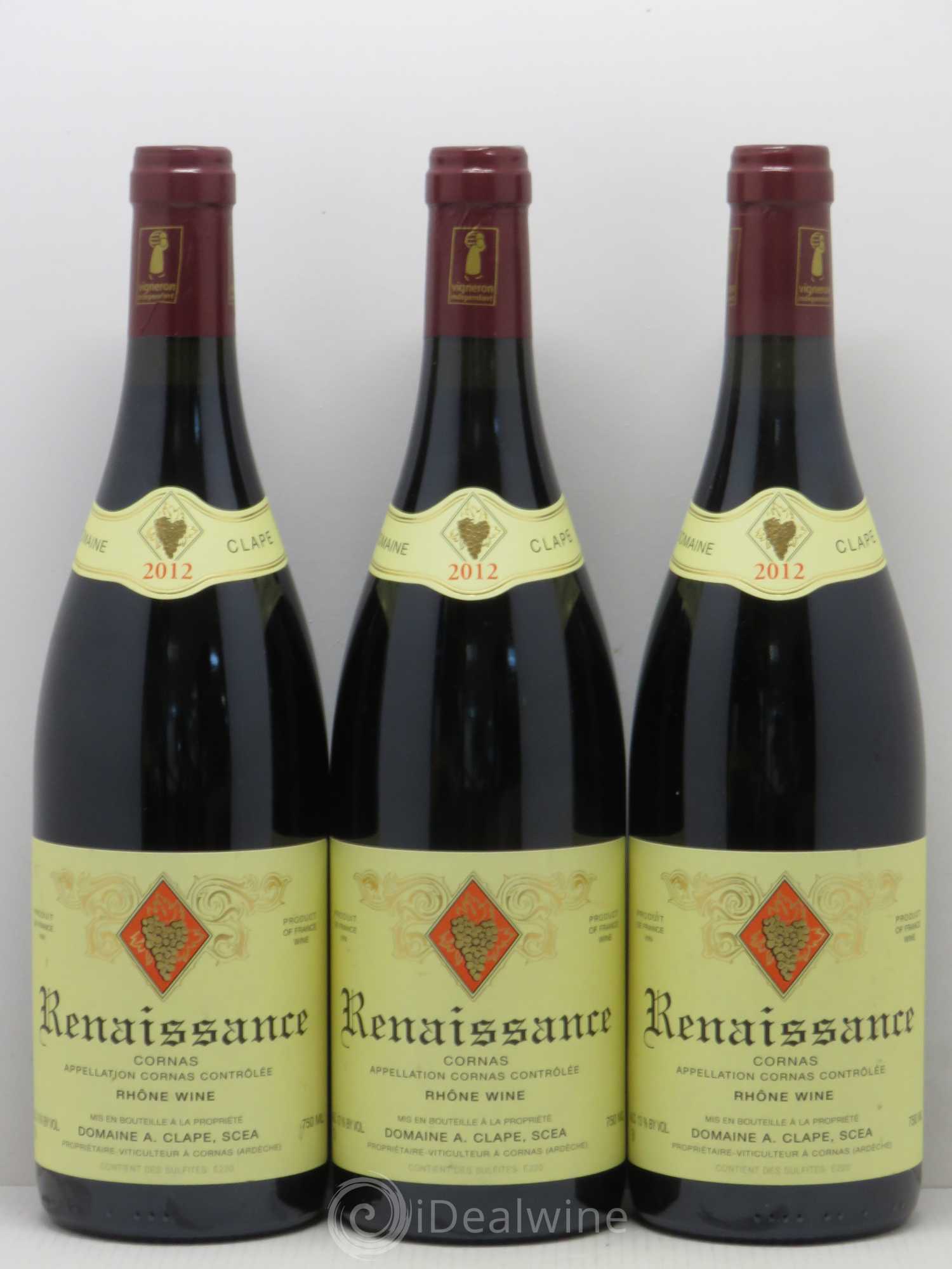 Cornas Renaissance Auguste Clape 2012 - Lot of 3 bottles - 0