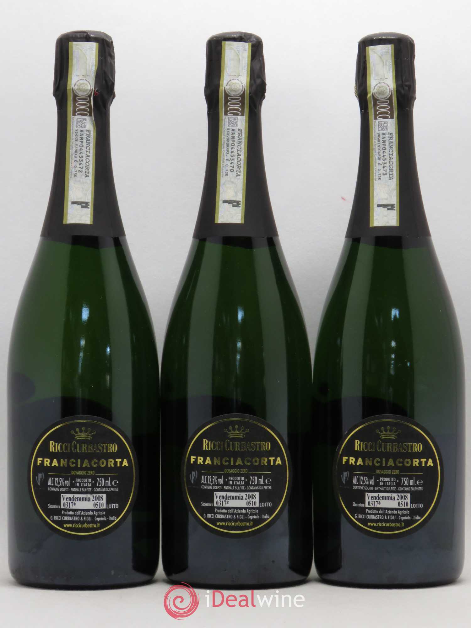Italie Franciacorta Ricci Curbastro Dosaggio Zero Gualberto (sans prix de réserve) 2008 - Posten von 3 Flaschen - 1