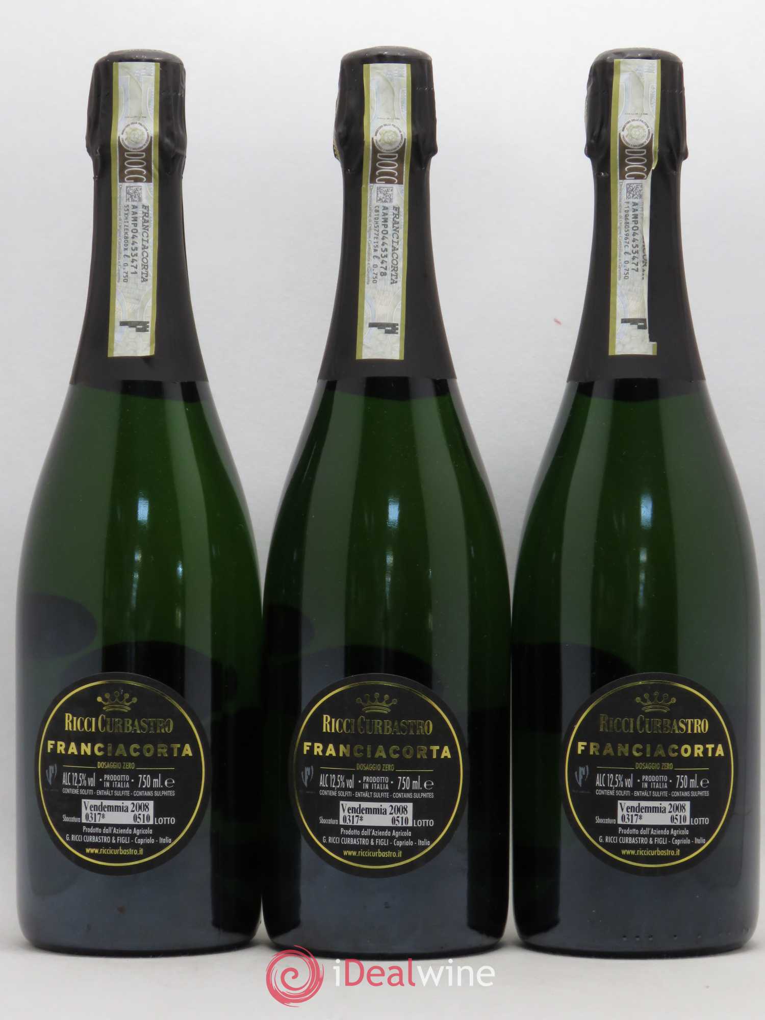 Italie Franciacorta Ricci Curbastro Dosaggio Zero Gualberto (sans prix de réserve) 2008 - Posten von 3 Flaschen - 1