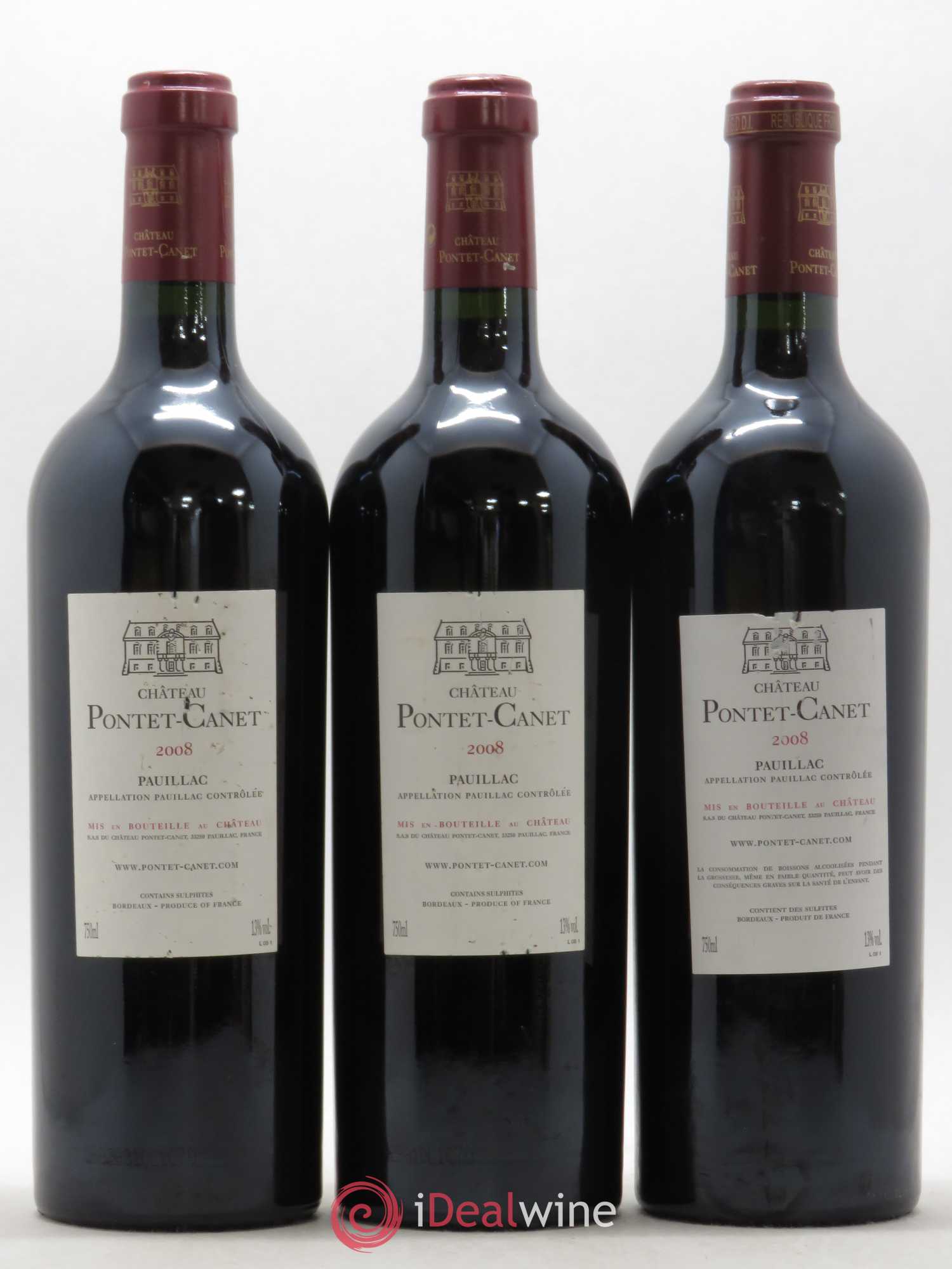Château Pontet Canet 5ème Grand Cru Classé 2008 - Lot de 3 bouteilles - 1