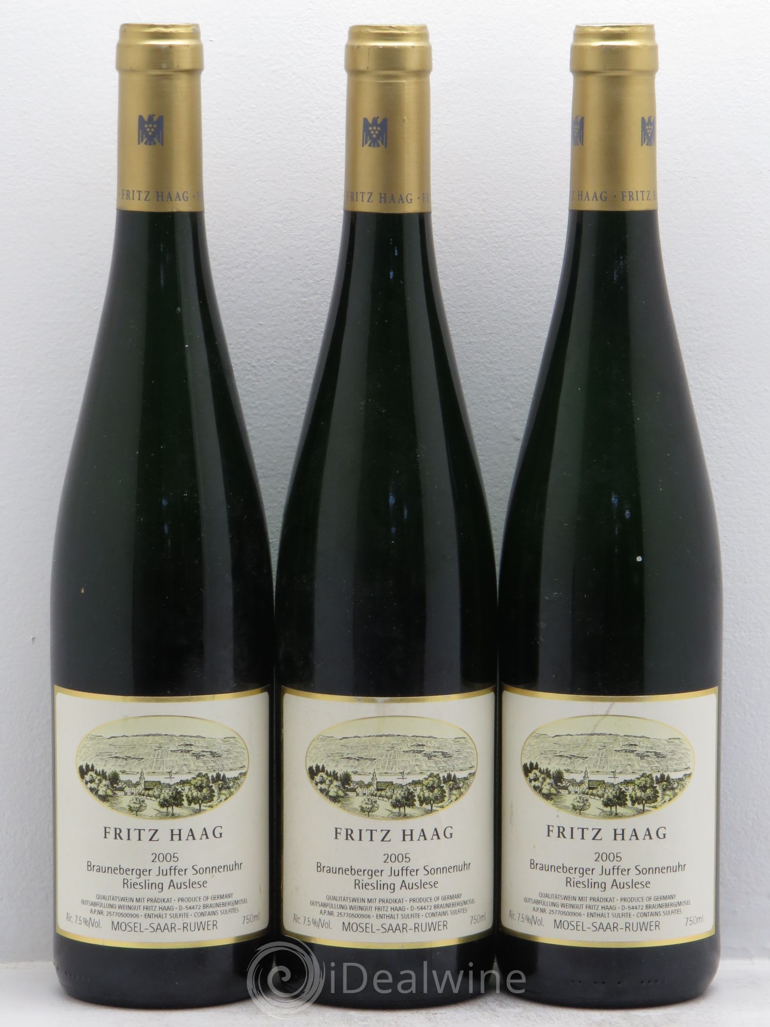 Riesling Fritz Haag Brauneberger Juffer Sonnenuhr Auslese Gold Caps (sans prix de réserve) 2005 - Posten von 3 Flaschen - 0