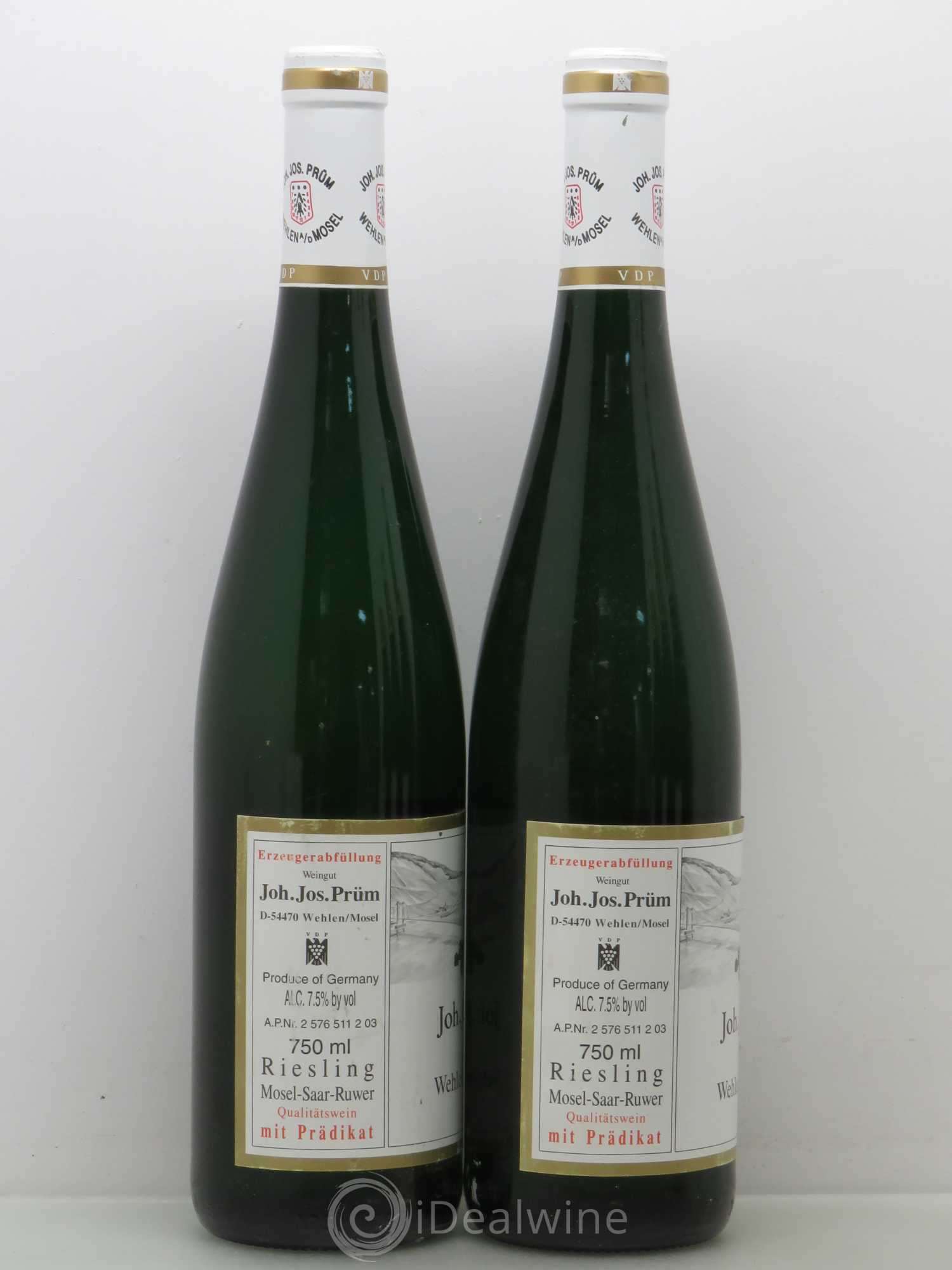 Allemagne Mosel-Saar Joh Jos Prüm Wehlener Sonnenuhr Auslese 1995 - Posten von 2 Flaschen - 1