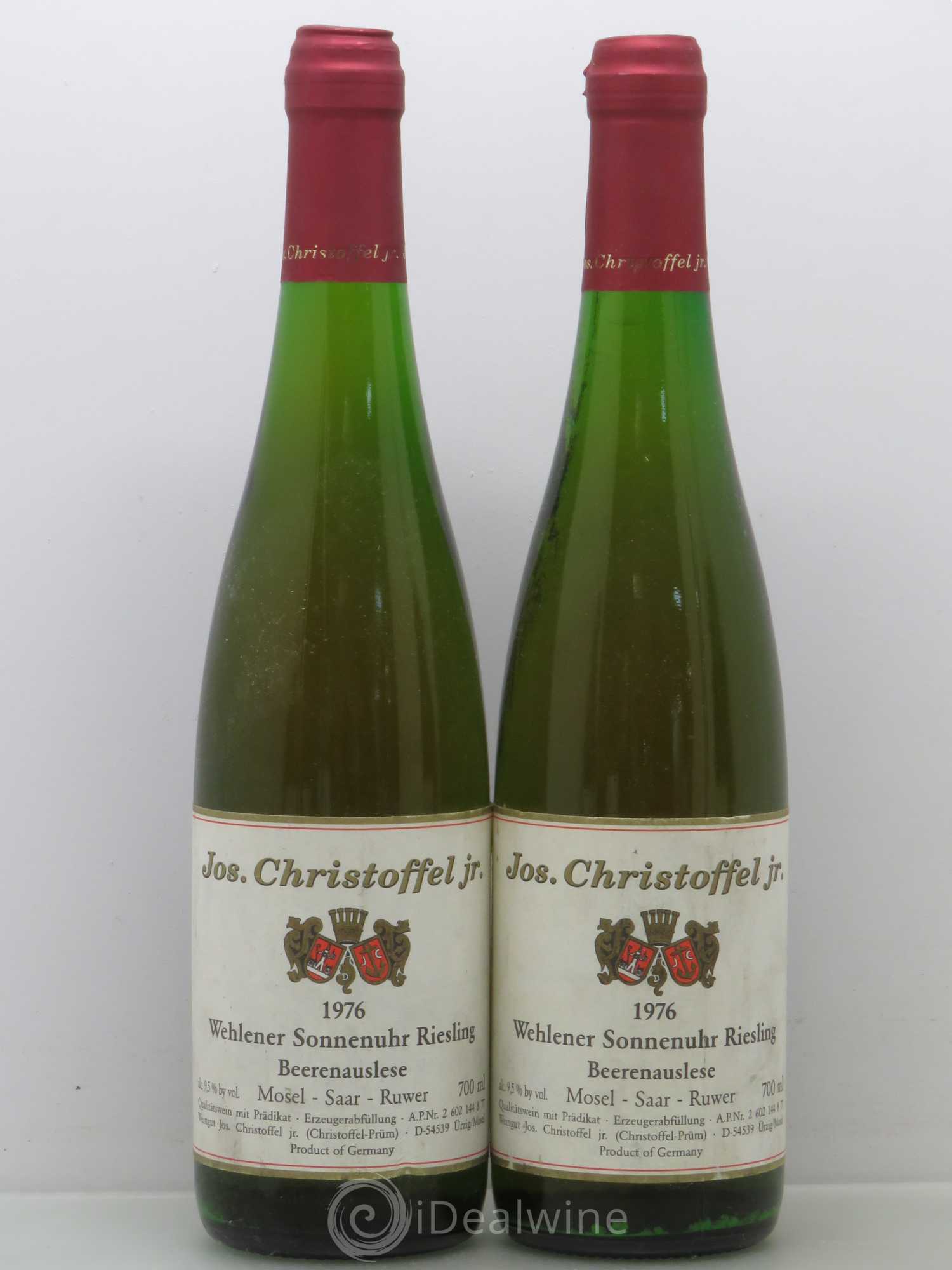Allemagne Mosel-Saar Jos. Christoffel Jr. Wehlener Sonnenuhr Riesling Beerenauslese 1976 - Posten von 2 Flaschen - 0