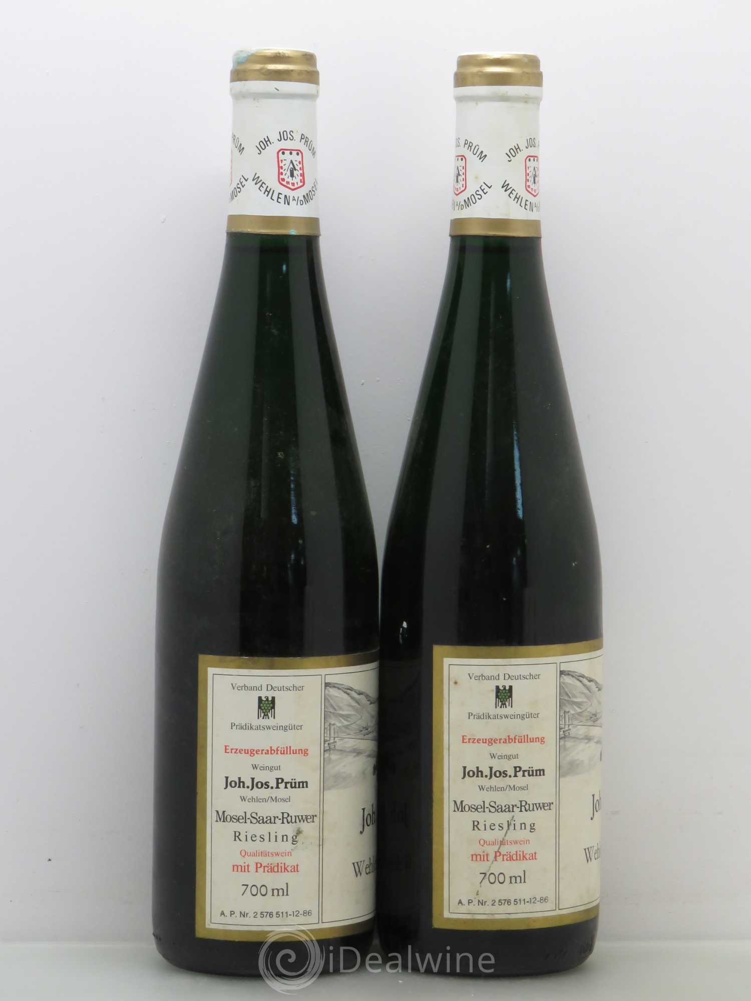 Allemagne Mosel-Saar Joh Jos Prüm Wehlener Sonnenuhr Auslese 1985 - Posten von 2 Flaschen - 1