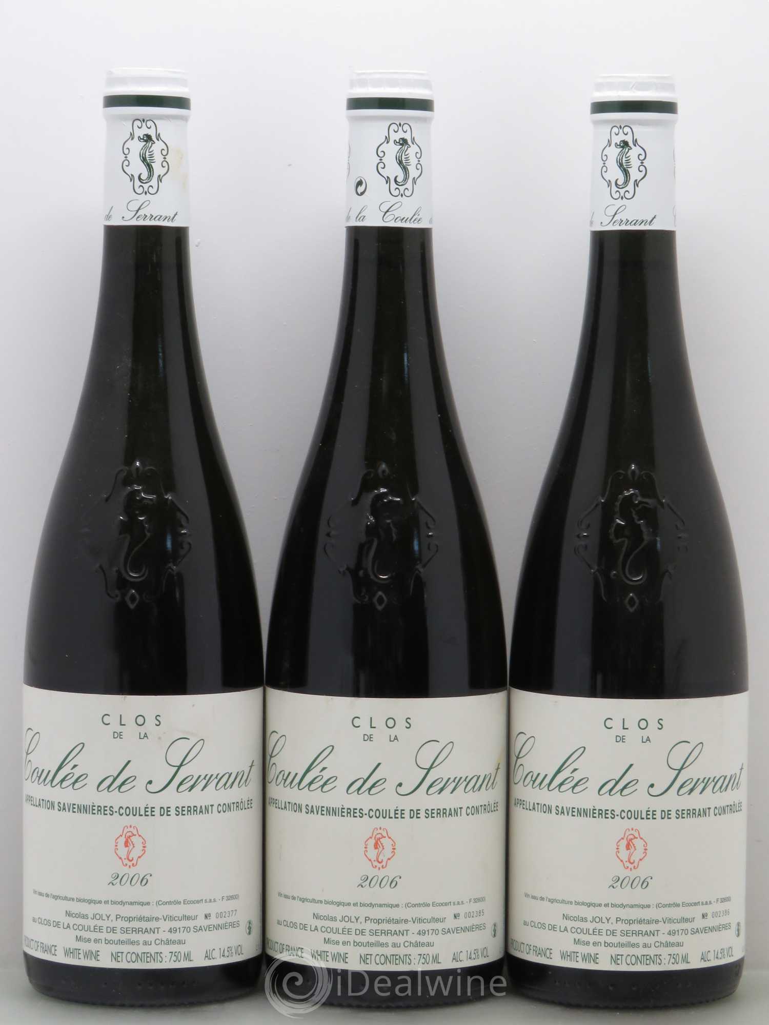 Savennières Clos de la Coulée de Serrant Vignobles de la Coulée de Serrant - Nicolas Joly 2006 - Lot de 3 bouteilles - 0