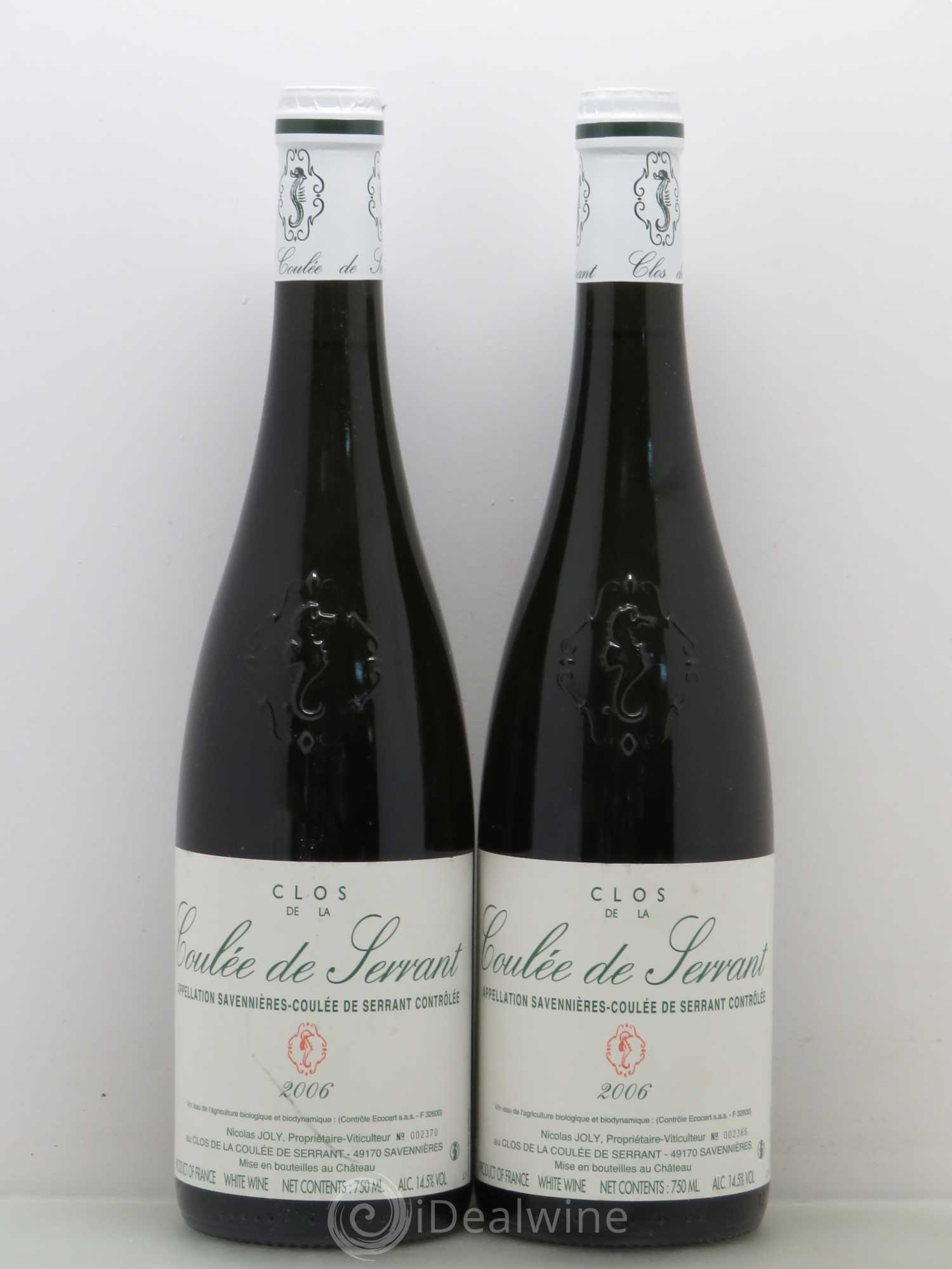 Savennières Clos de la Coulée de Serrant Vignobles de la Coulée de Serrant - Nicolas Joly 2006 - Lot de 2 bouteilles - 0