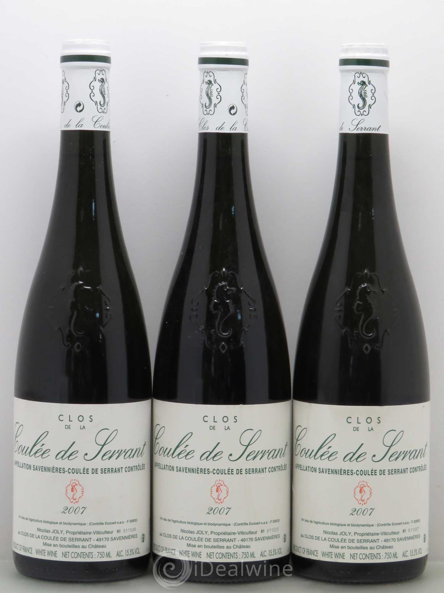 Savennières Clos de la Coulée de Serrant Vignobles de la Coulée de Serrant - Nicolas Joly 2007 - Lot de 3 bouteilles - 0