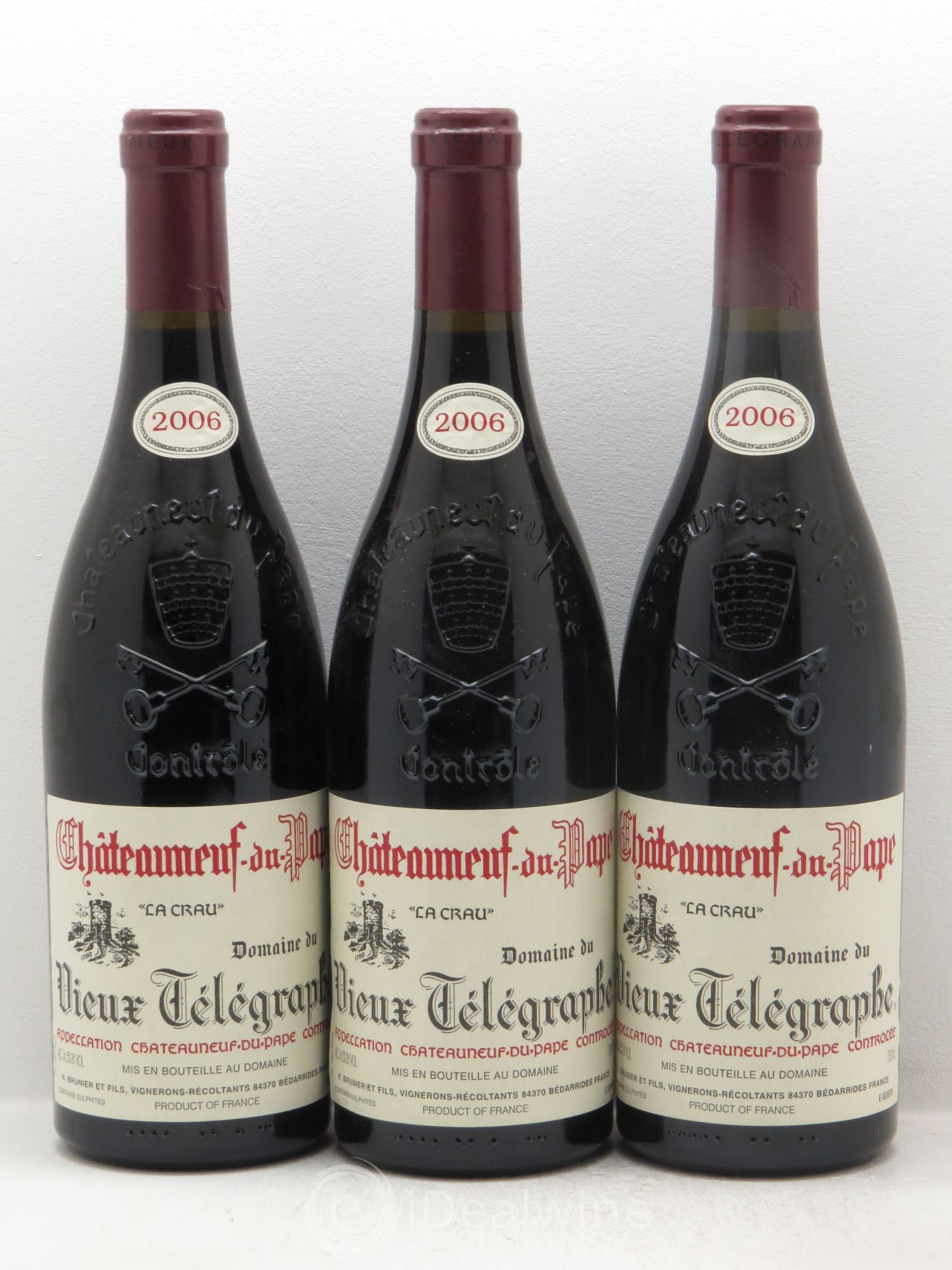 Châteauneuf-du-Pape Vieux Télégraphe (Domaine du) Vignobles Brunier 2006 - Lot de 3 bouteilles - 0