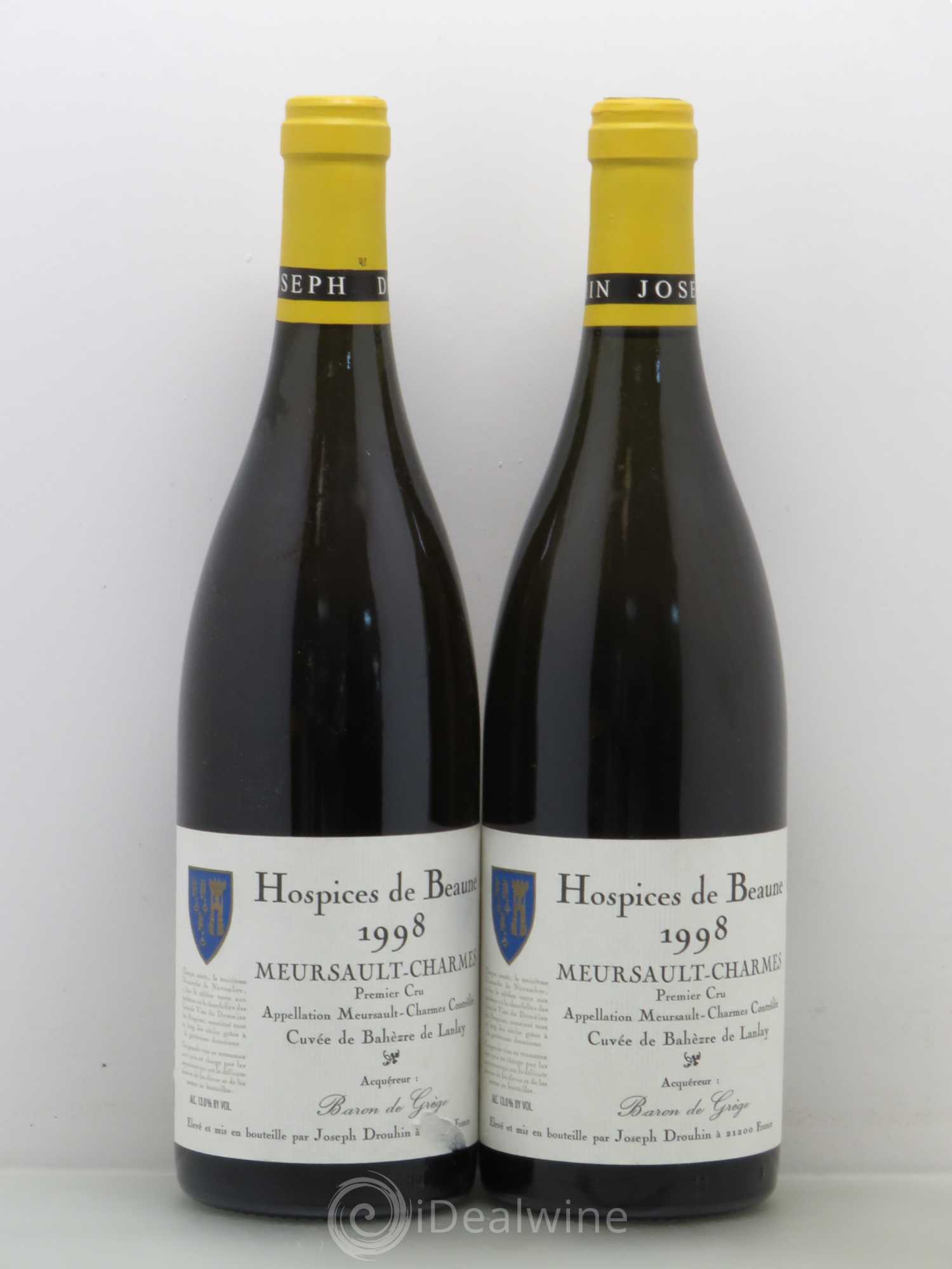 Meursault 1er Cru Charmes Hospices De Beaune Mise Drouhin Cuvée de Bahezre de Lanlay 1998 - Posten von 2 Flaschen - 0