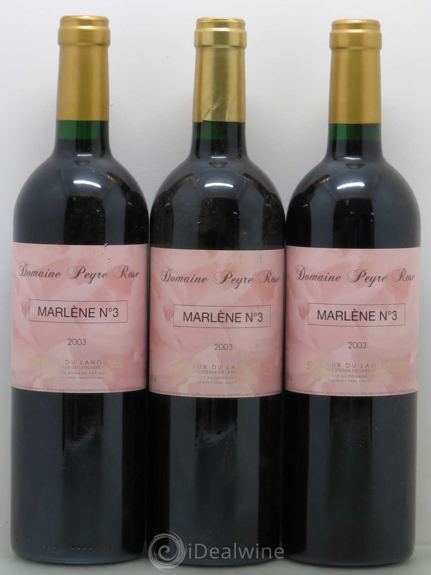 Vin de France (anciennement Coteaux du Languedoc) Peyre Rose Marlène n°3 Marlène Soria 2003 - Lot de 3 bouteilles - 0
