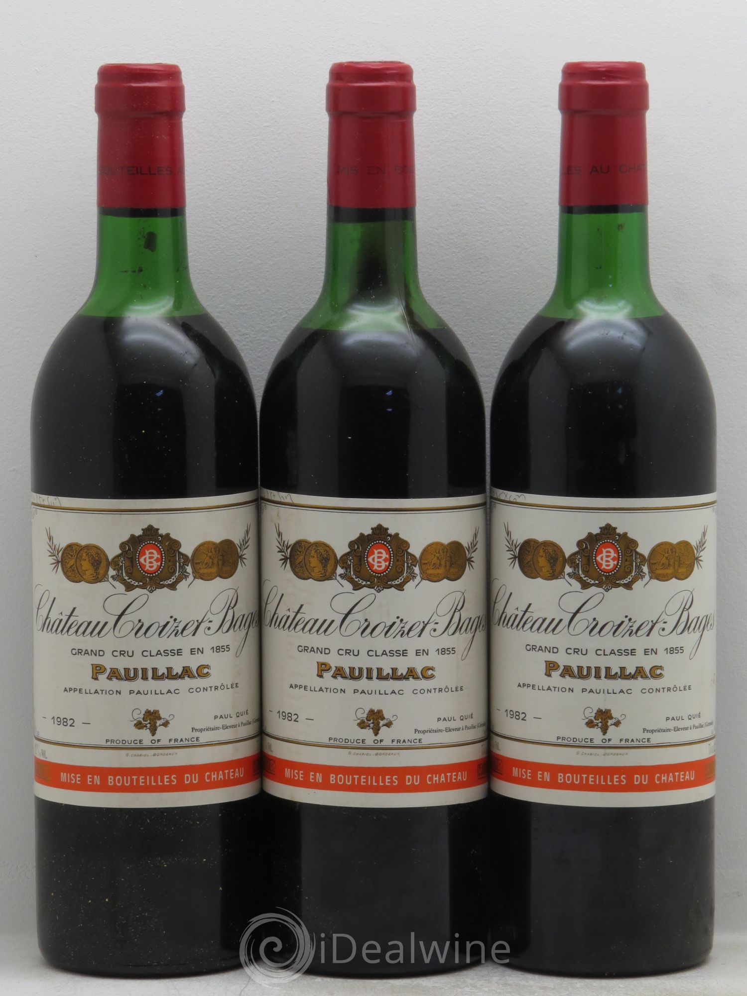 Château Croizet Bages 5ème Grand Cru Classé 1982 - Lot de 3 bouteilles - 0