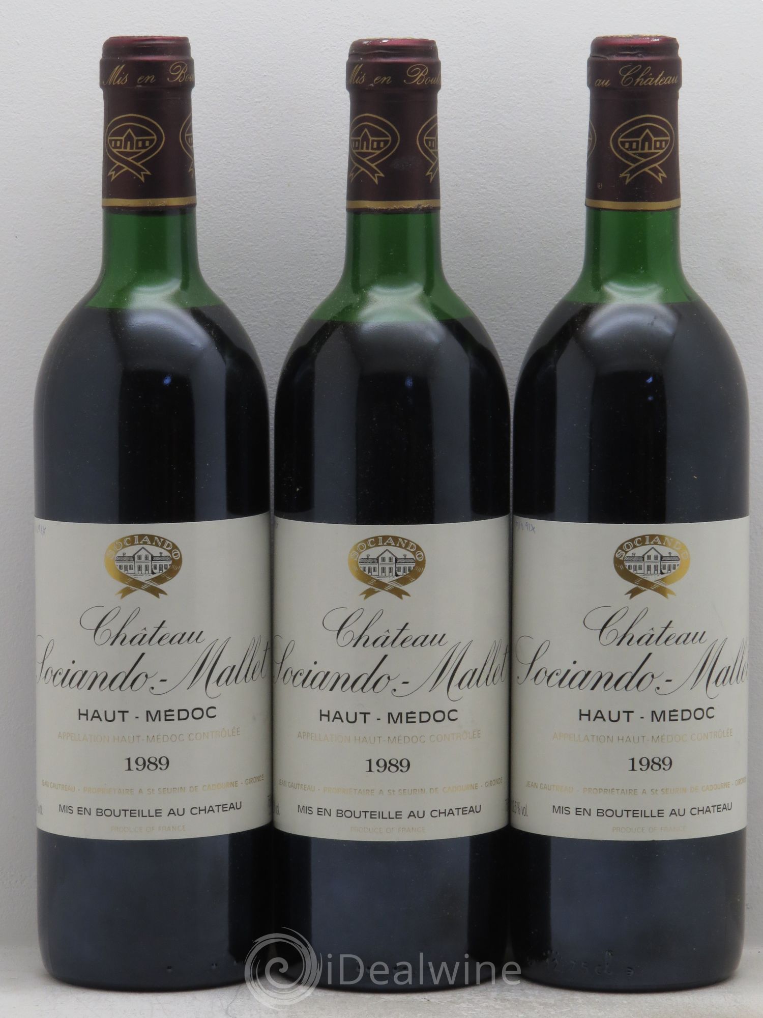 Château Sociando Mallet 1989 - Lot de 3 bouteilles - 0