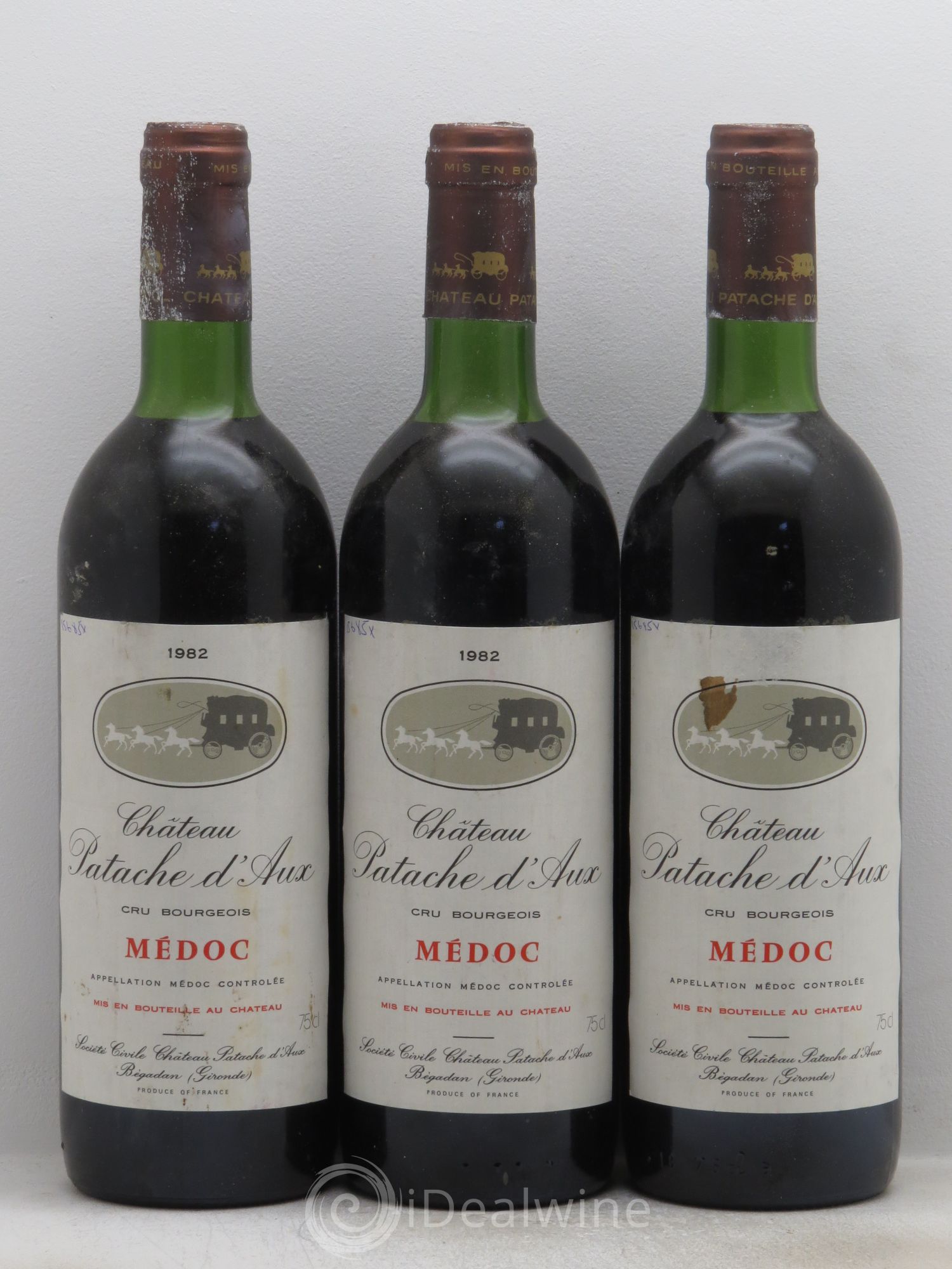 Château Patache d'Aux Cru Bourgeois 1982 - Lot de 3 bouteilles - 0