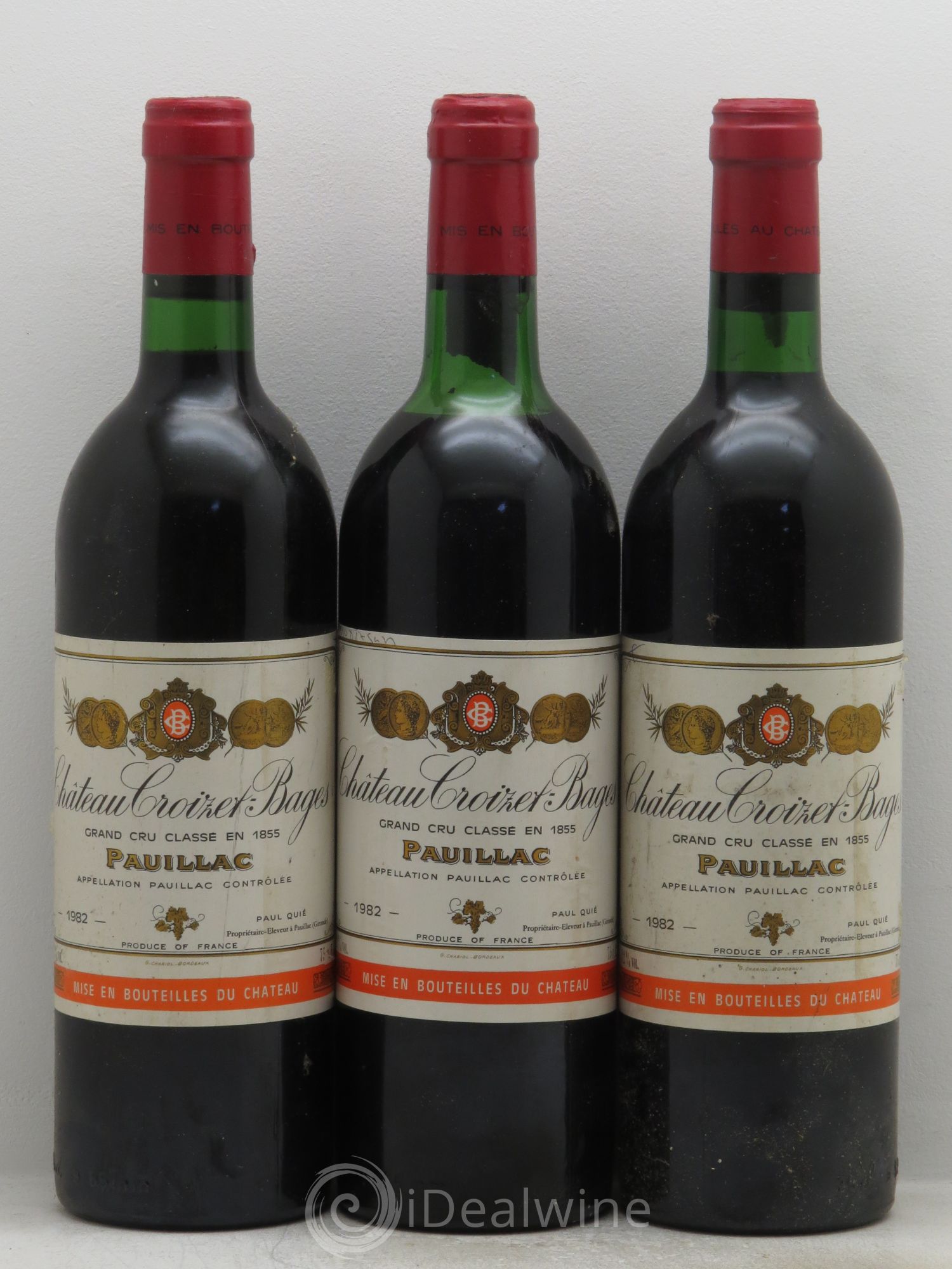 Château Croizet Bages 5ème Grand Cru Classé 1982 - Lot de 3 bouteilles - 0