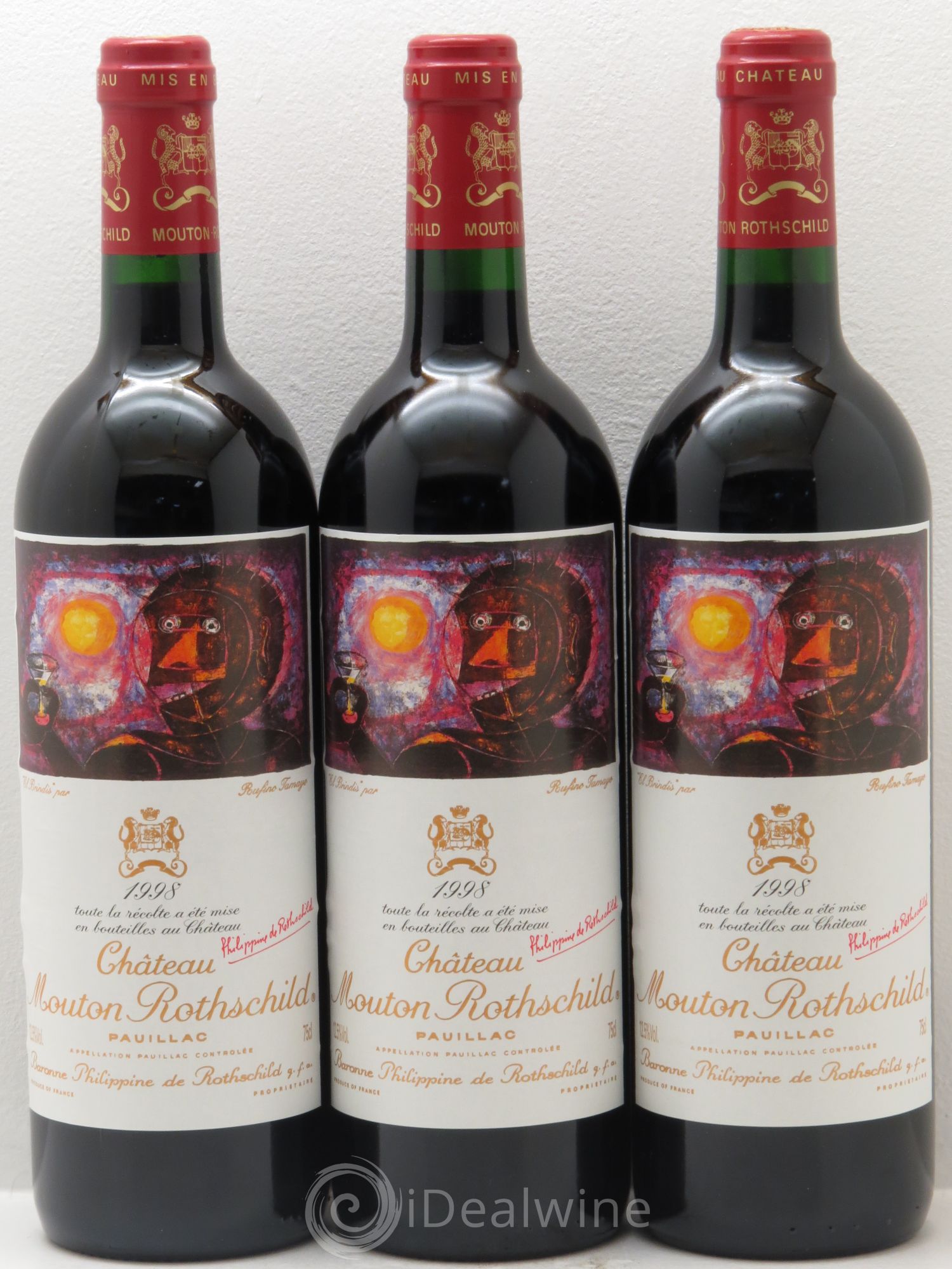 Château Mouton Rothschild 1er Grand Cru Classé 1998 - Lot de 3 bouteilles - 0