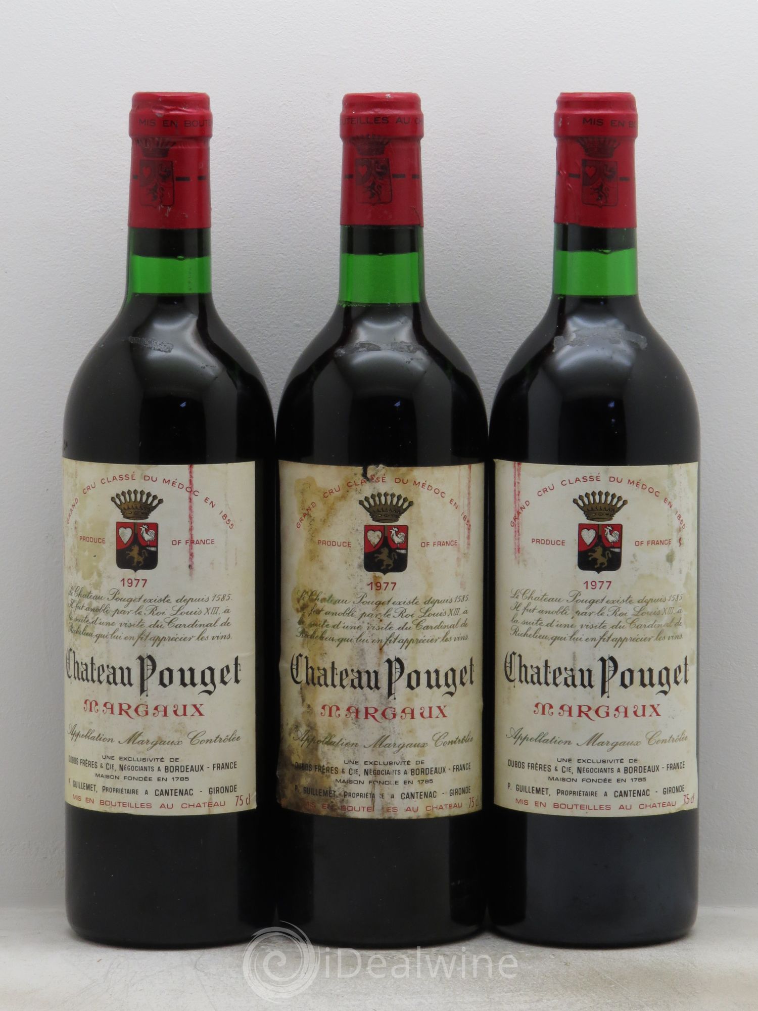 Château Pouget 4ème Grand Cru Classé 1977 - Lot de 3 bouteilles - 0