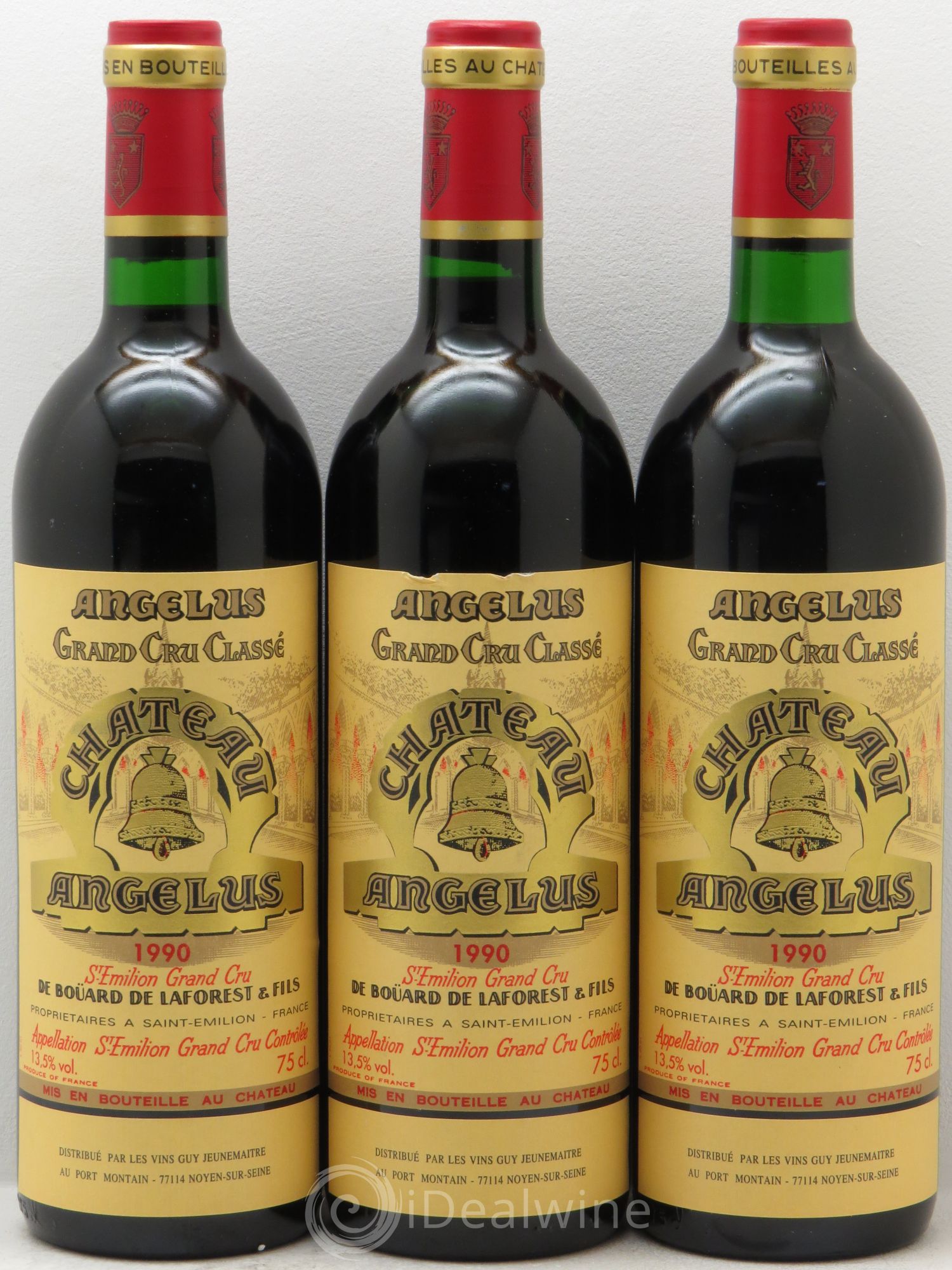 Château Angélus 1er Grand Cru Classé A (étiq.Guy Jeunemaitre) 1990 - Lotto di 3 bottiglie - 0