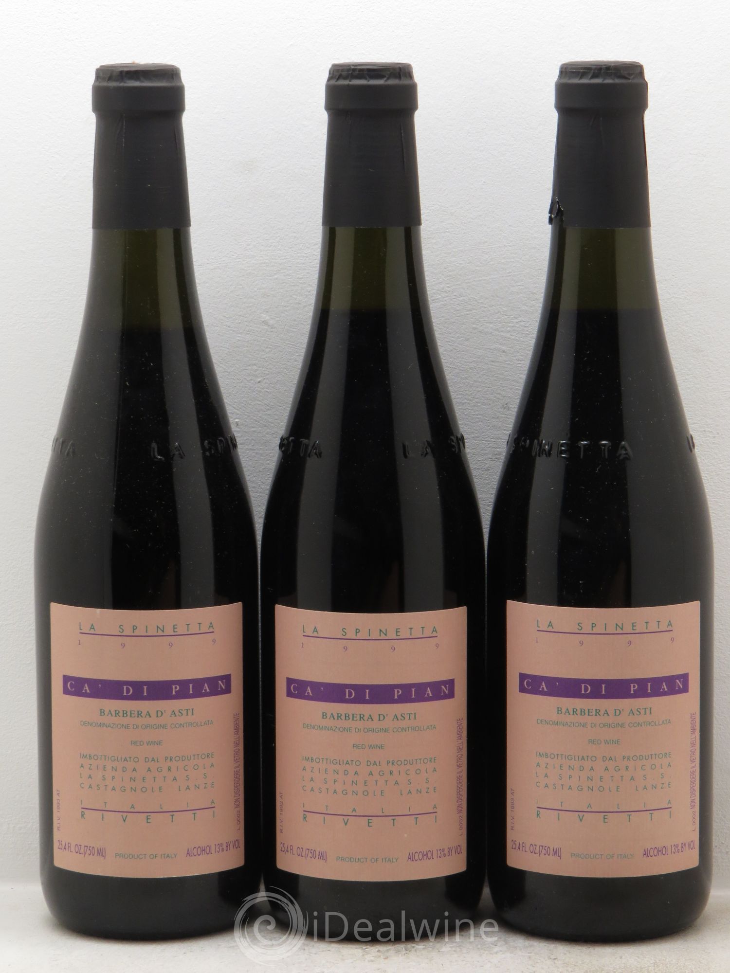 Italie Barbera s'Asti Ca di Pian Rivetti la Spinetta 1999 - Lot de 3 bouteilles - 0