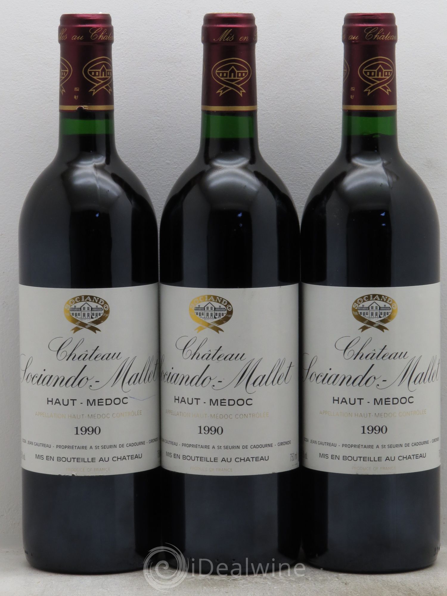 Château Sociando Mallet 1990 - Lot de 3 bouteilles - 0