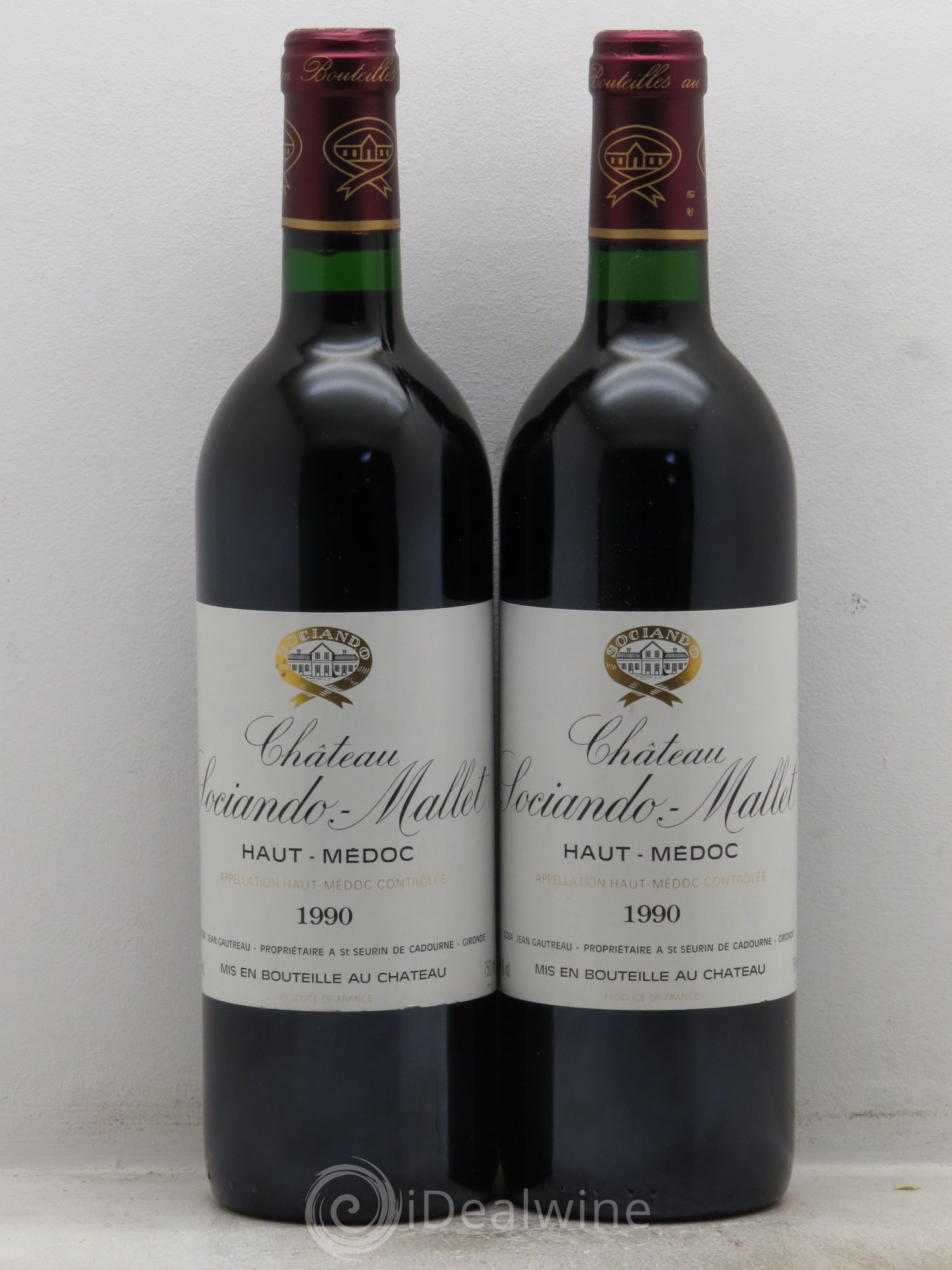 Château Sociando Mallet 1990 - Lot de 2 bouteilles - 0