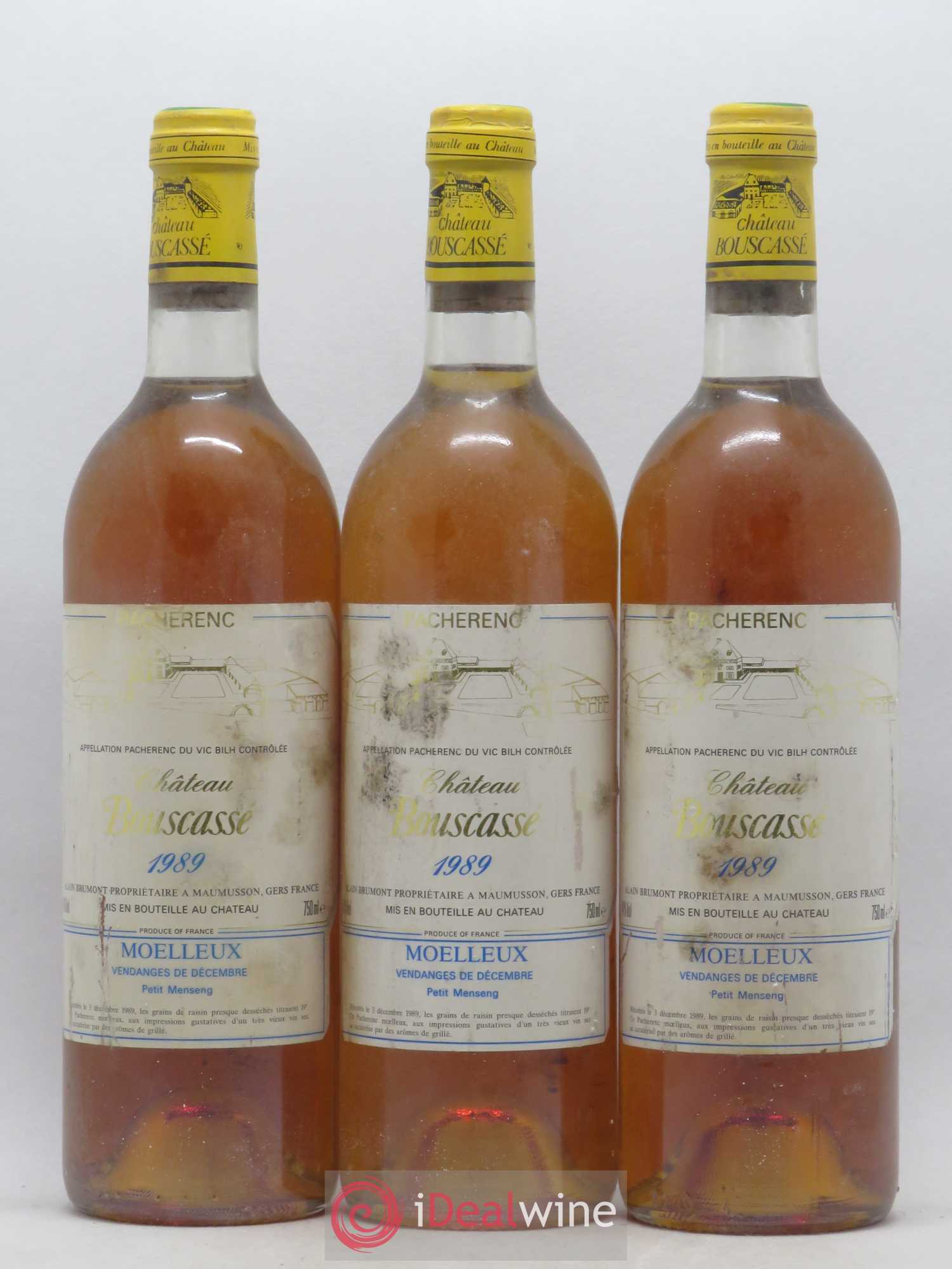 Pacherenc du Vic-Bilh Vendanges de décembre Château Bouscassé - Alain Brumont 1989 - Lotto di 3 bottiglie - 0