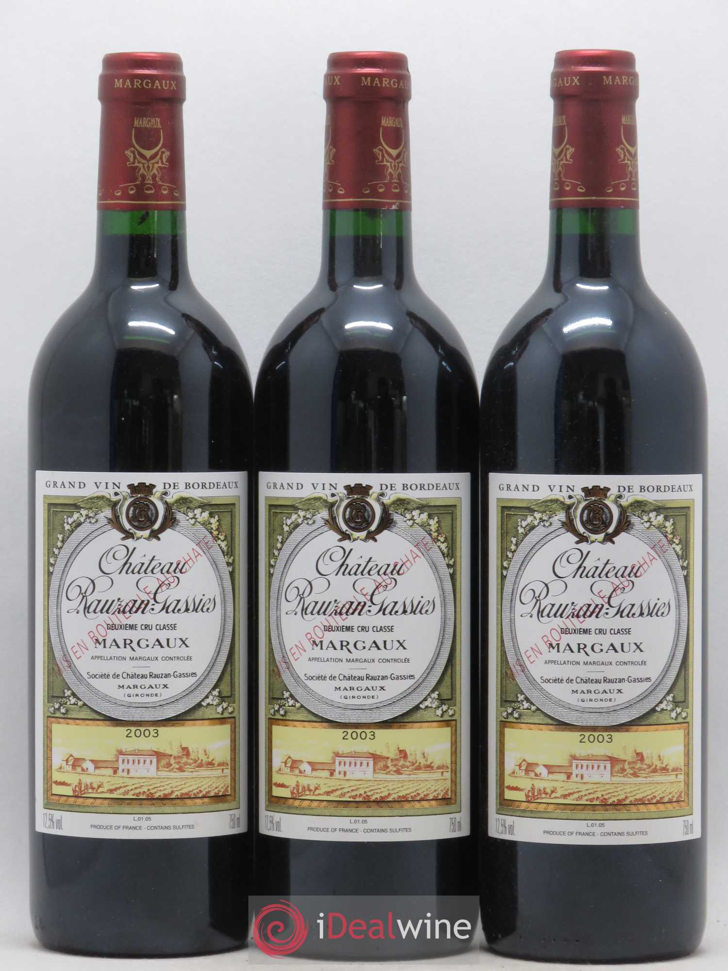 Château Rauzan-Gassies 2ème Grand Cru Classé 2003 - Lot de 12 bouteilles - 1