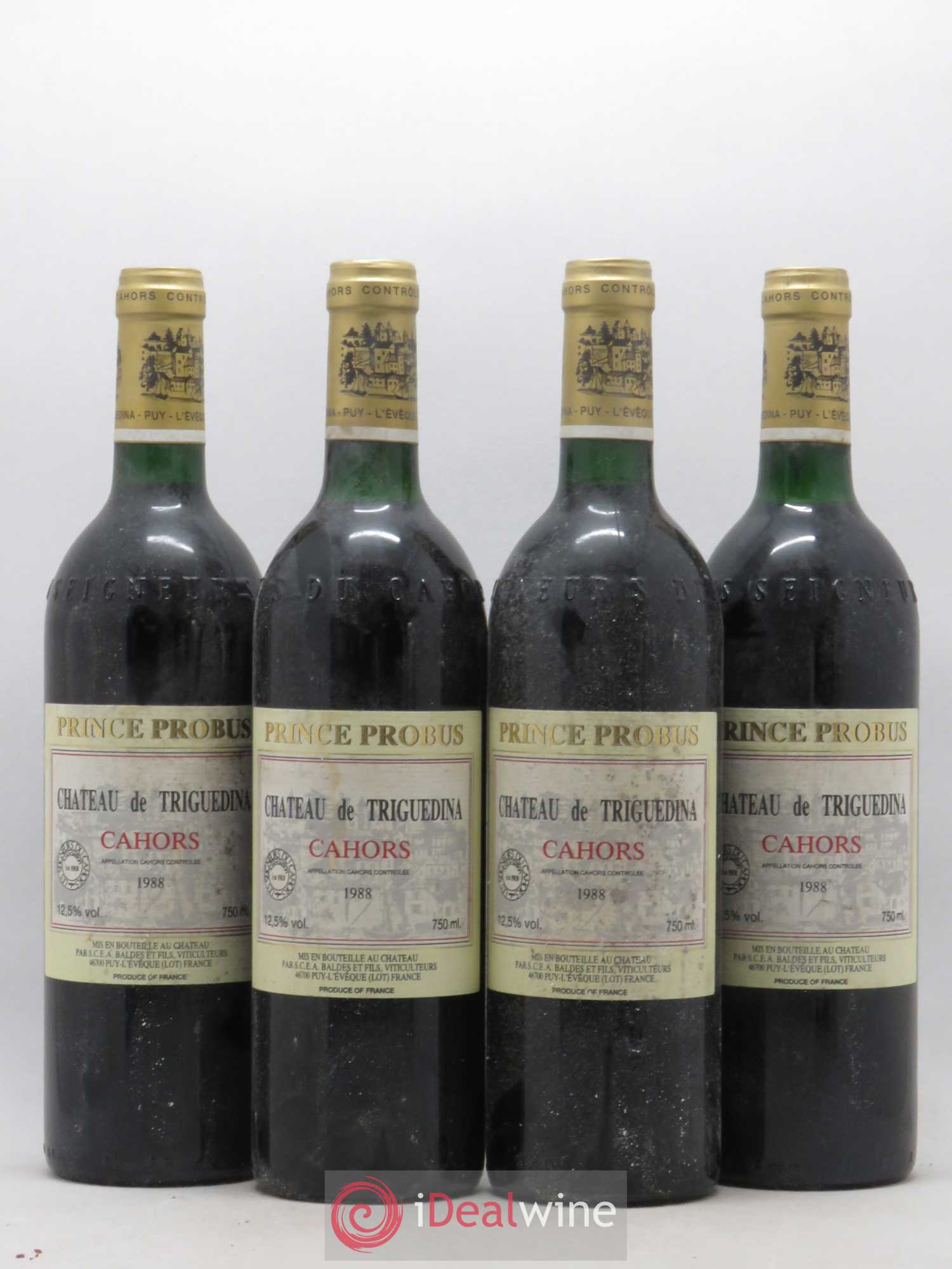 Cahors Clos Triguedina Probus Jean-Luc Baldès 1990 - Lot de 4 bouteilles - 0