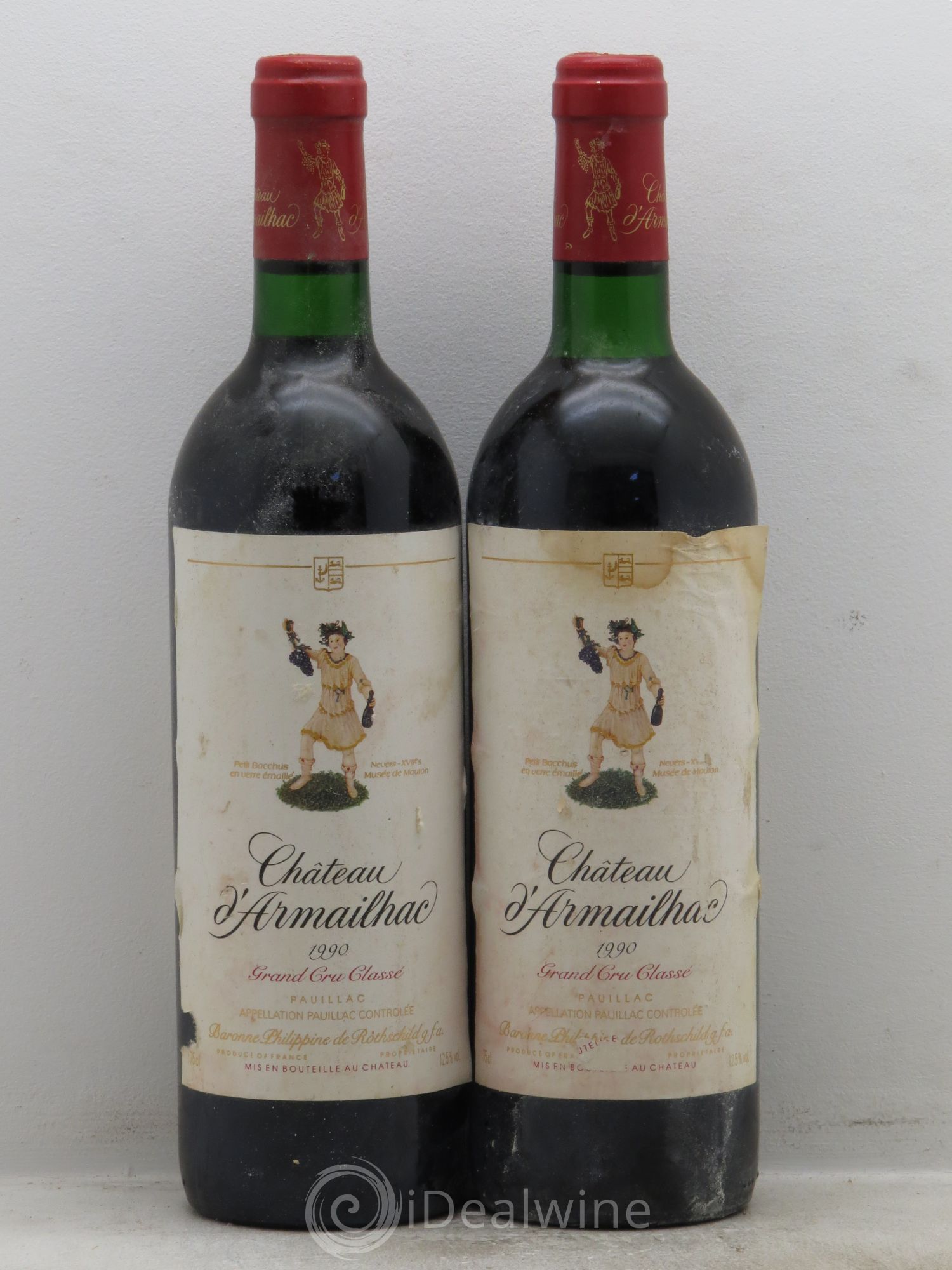Château d' Armailhac - Mouton Baron(ne) Philippe 5ème Grand Cru Classé 1990 - Lot de 2 bouteilles - 0