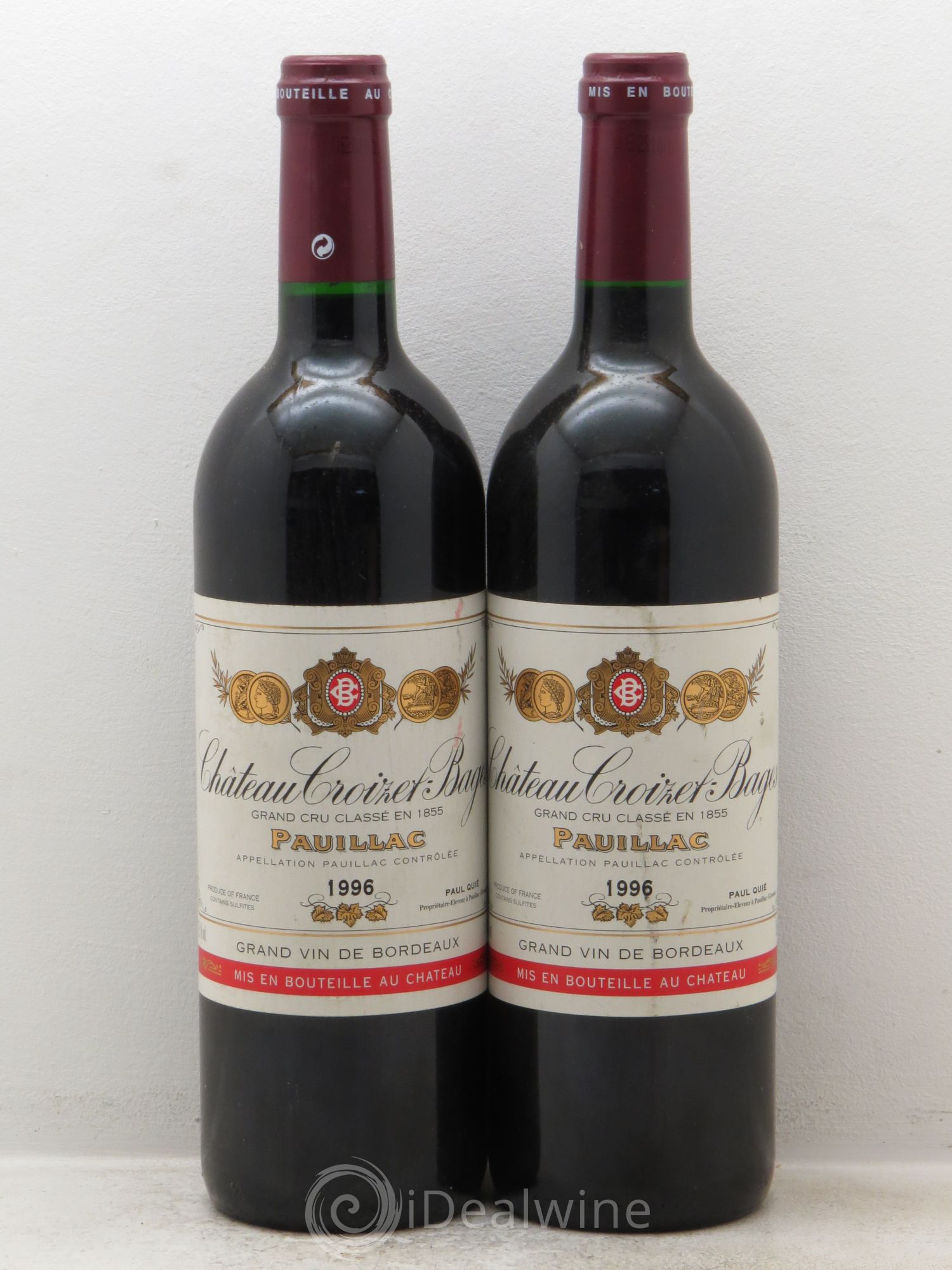 Château Croizet Bages 5ème Grand Cru Classé 1996 - Lot de 2 bouteilles - 0