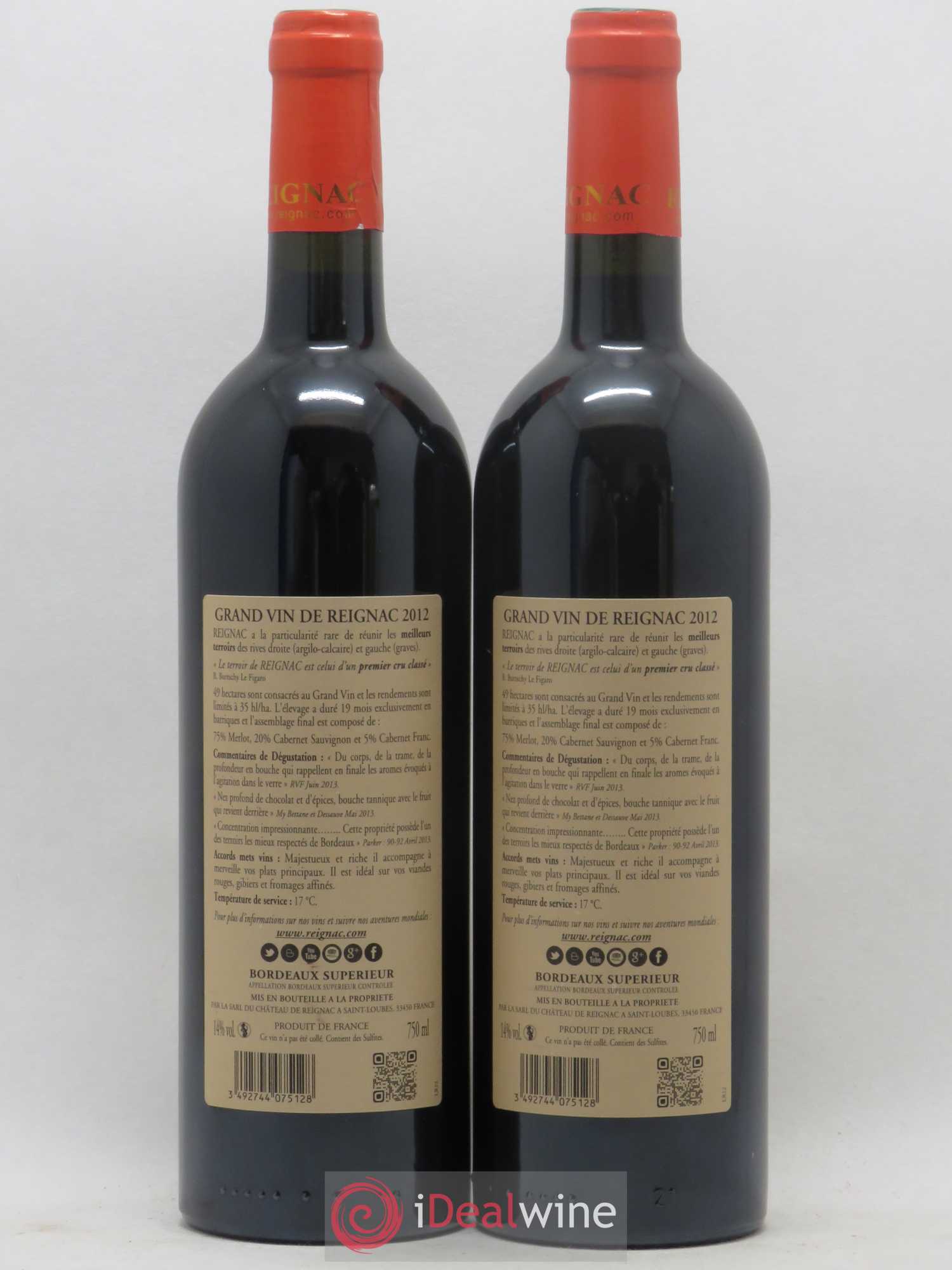 Grand vin de Reignac 2012 - Lot de 2 bouteilles - 1