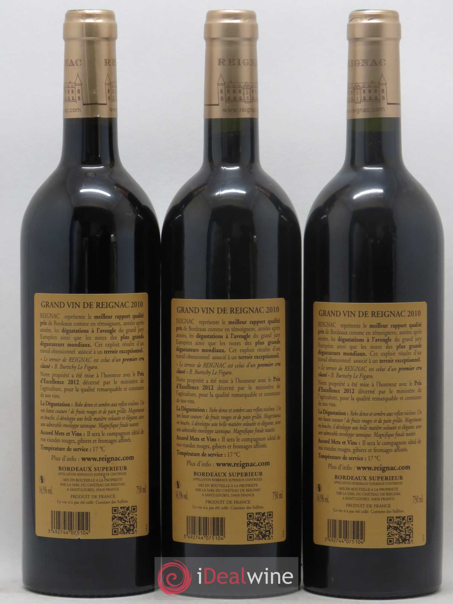Grand vin de Reignac 2010 - Lot de 3 bouteilles - 1