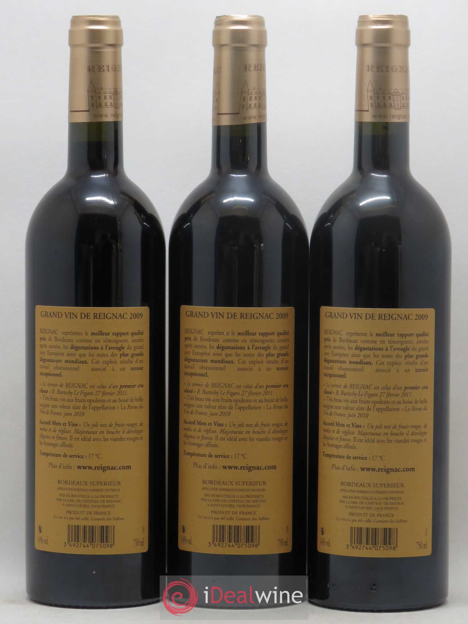Grand vin de Reignac 2009 - Lot de 3 bouteilles - 1