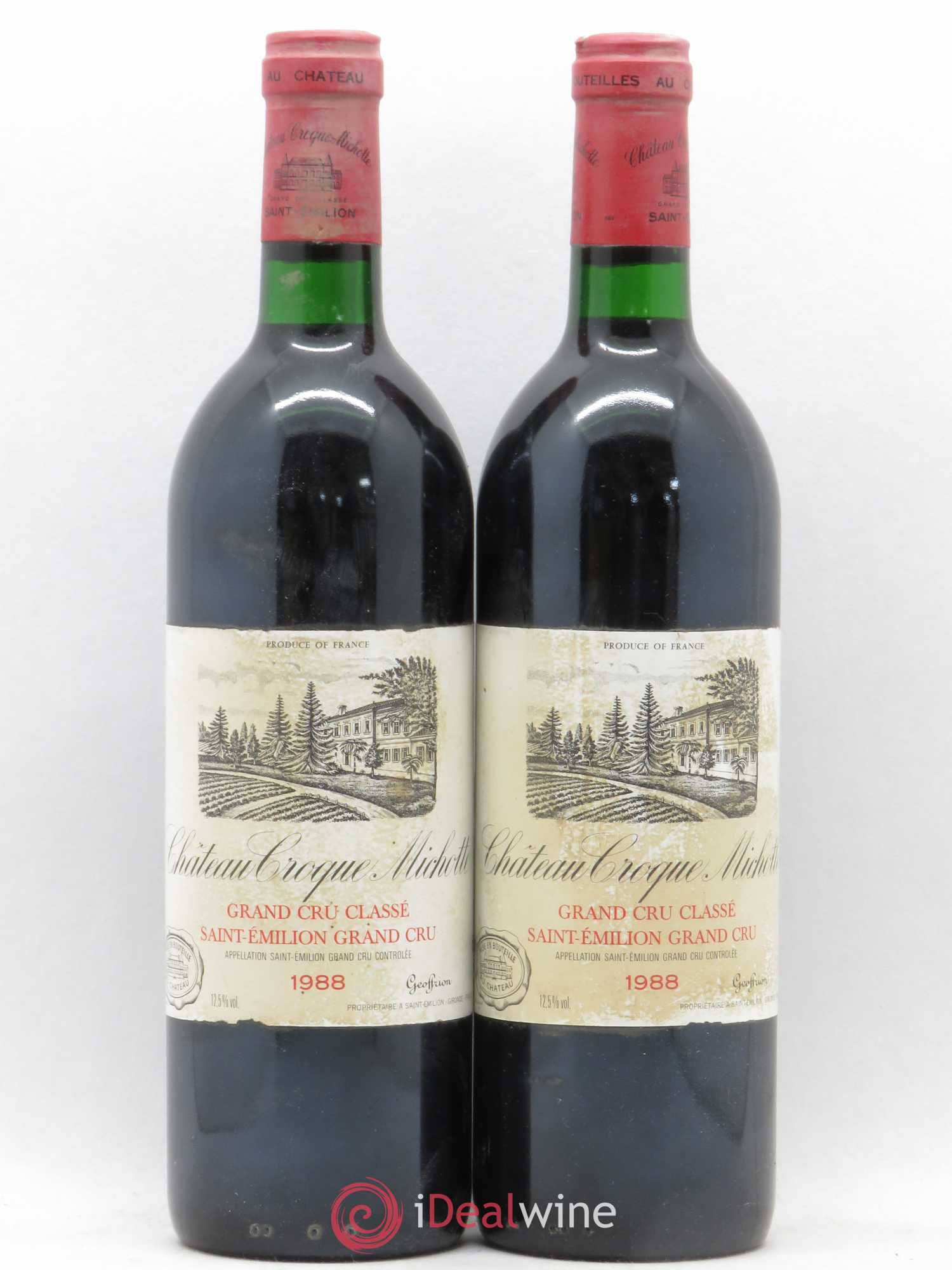 Château Croque Michotte 1988 - Lot de 2 bouteilles - 0