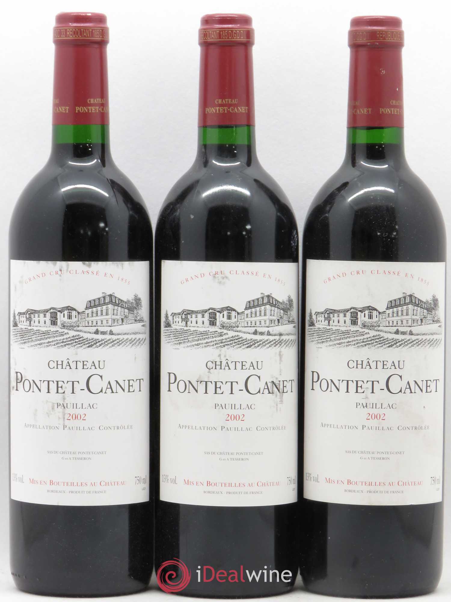Château Pontet Canet 5ème Grand Cru Classé 2002 - Lot de 3 bouteilles - 0