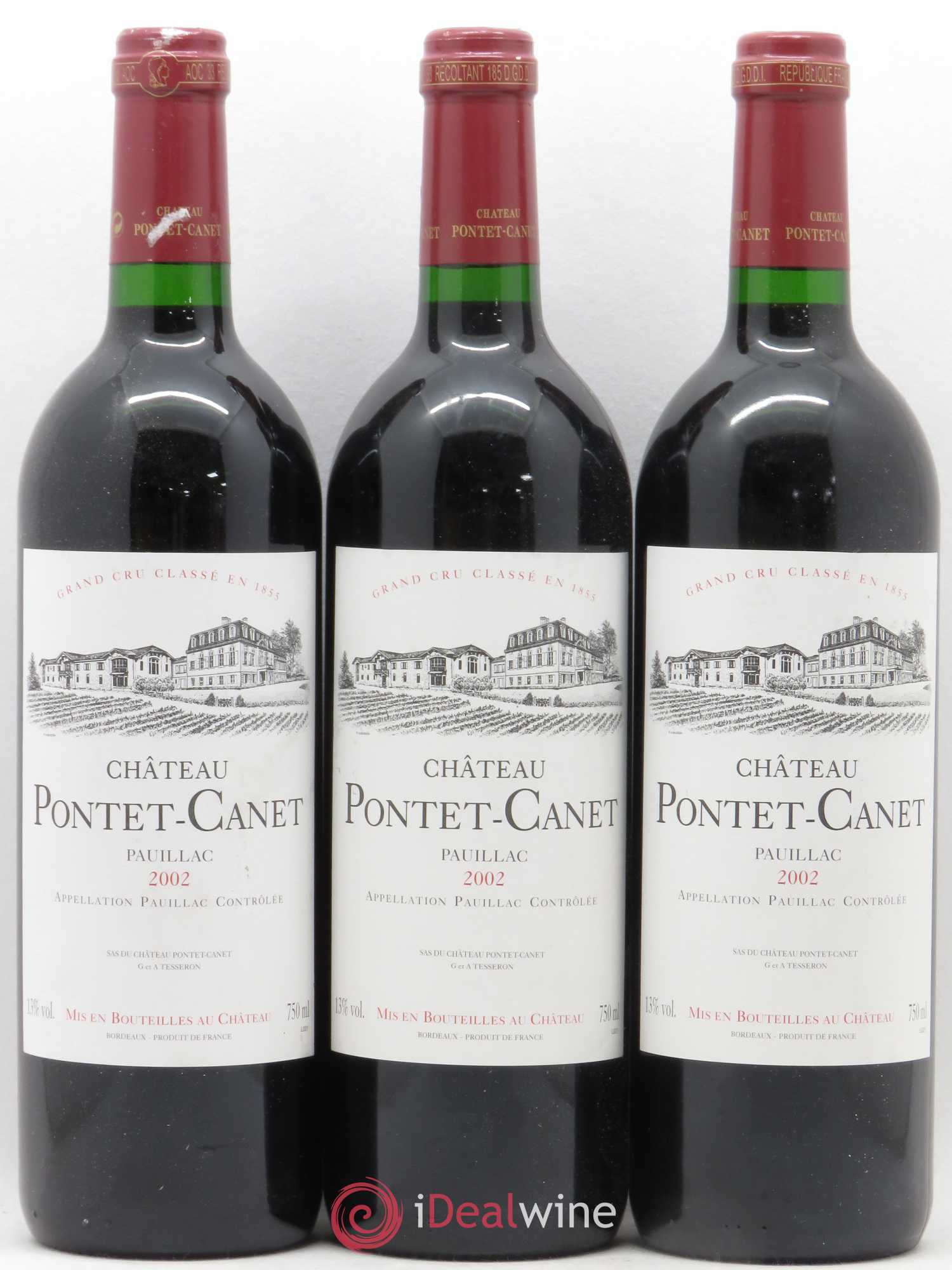 Château Pontet Canet 5ème Grand Cru Classé 2002 - Lot de 3 bouteilles - 0