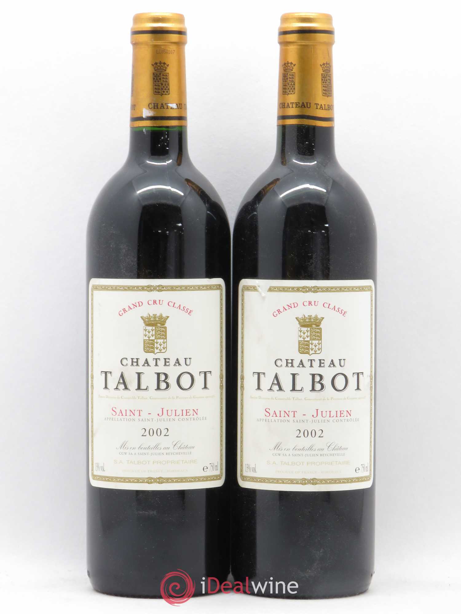 Château Talbot 4ème Grand Cru Classé 2002 - Lot de 2 bouteilles - 0