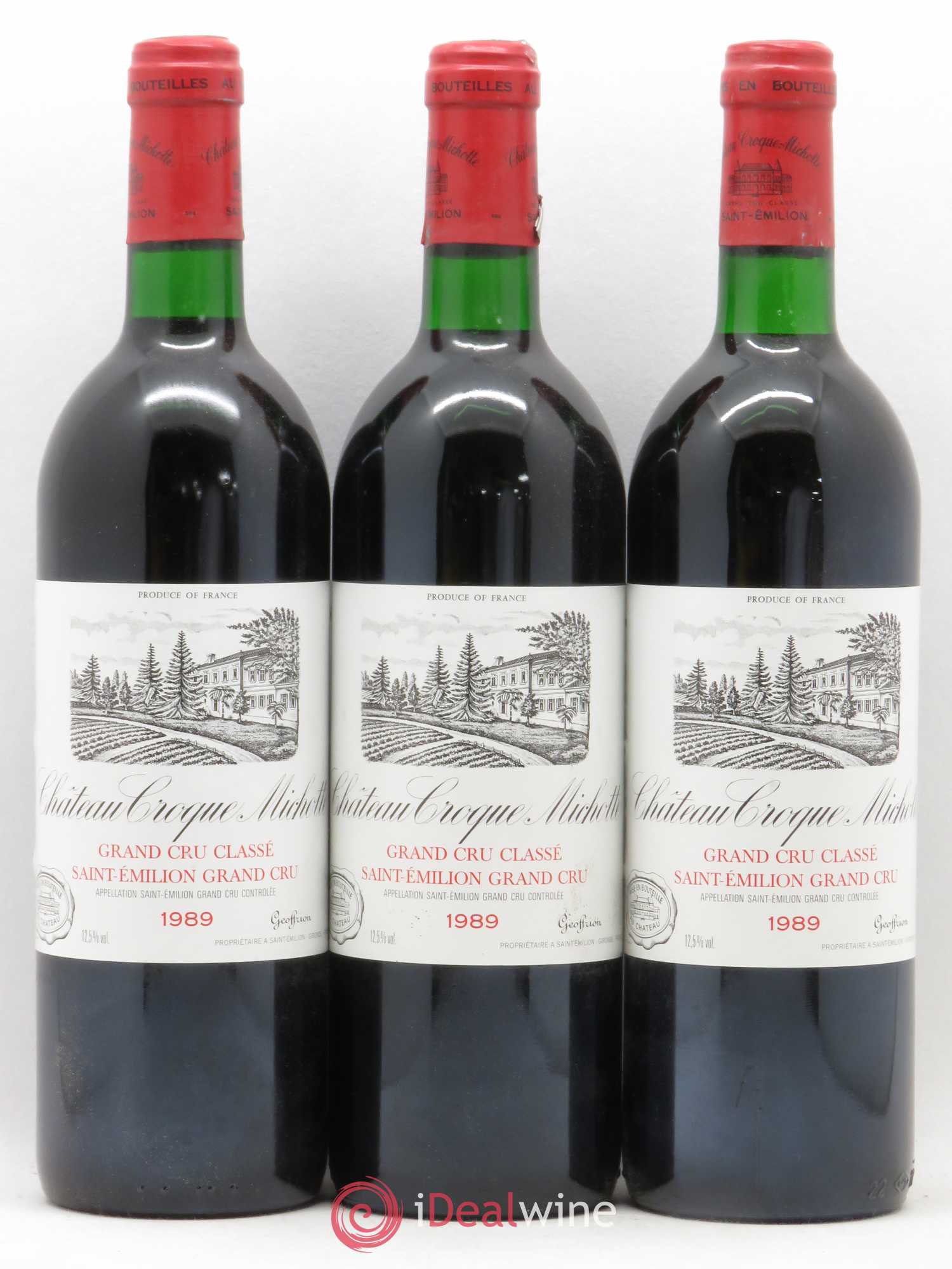 Château Croque Michotte 1989 - Lot de 3 bouteilles - 0