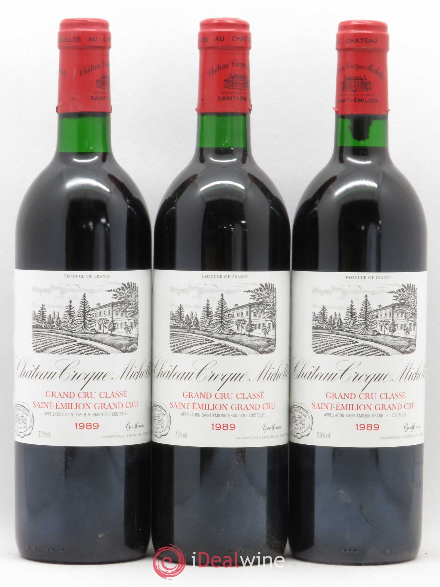 Château Croque Michotte 1989 - Lot de 3 bouteilles - 0