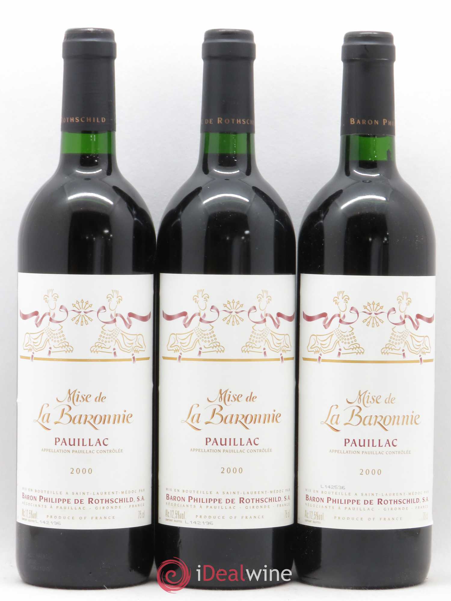 Pauillac Mise De La Baronnie Baron Philipe De Rothschild 2000 - Posten von 3 Flaschen - 0